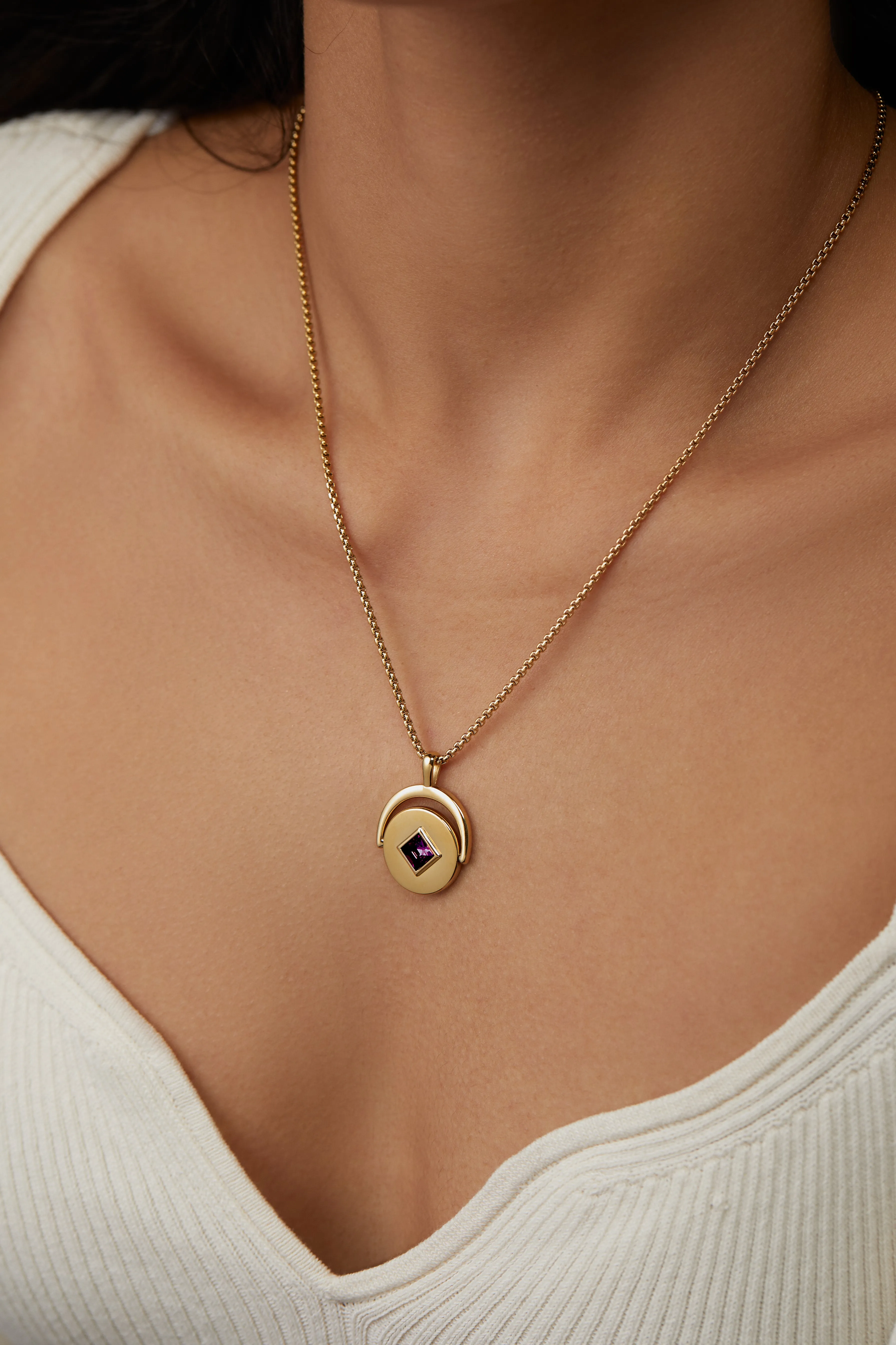 February Birthstone and Flower Flip Charm Necklace