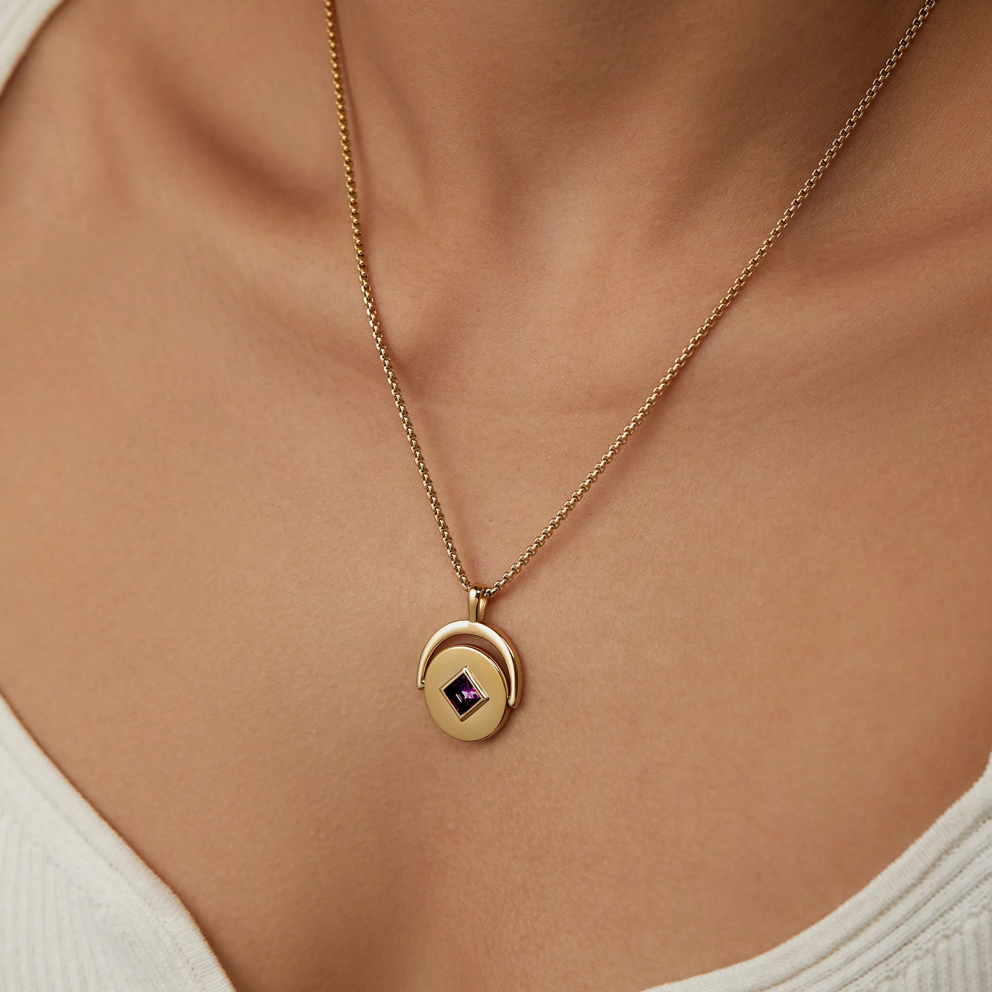 February Birthstone and Flower Flip Charm Necklace