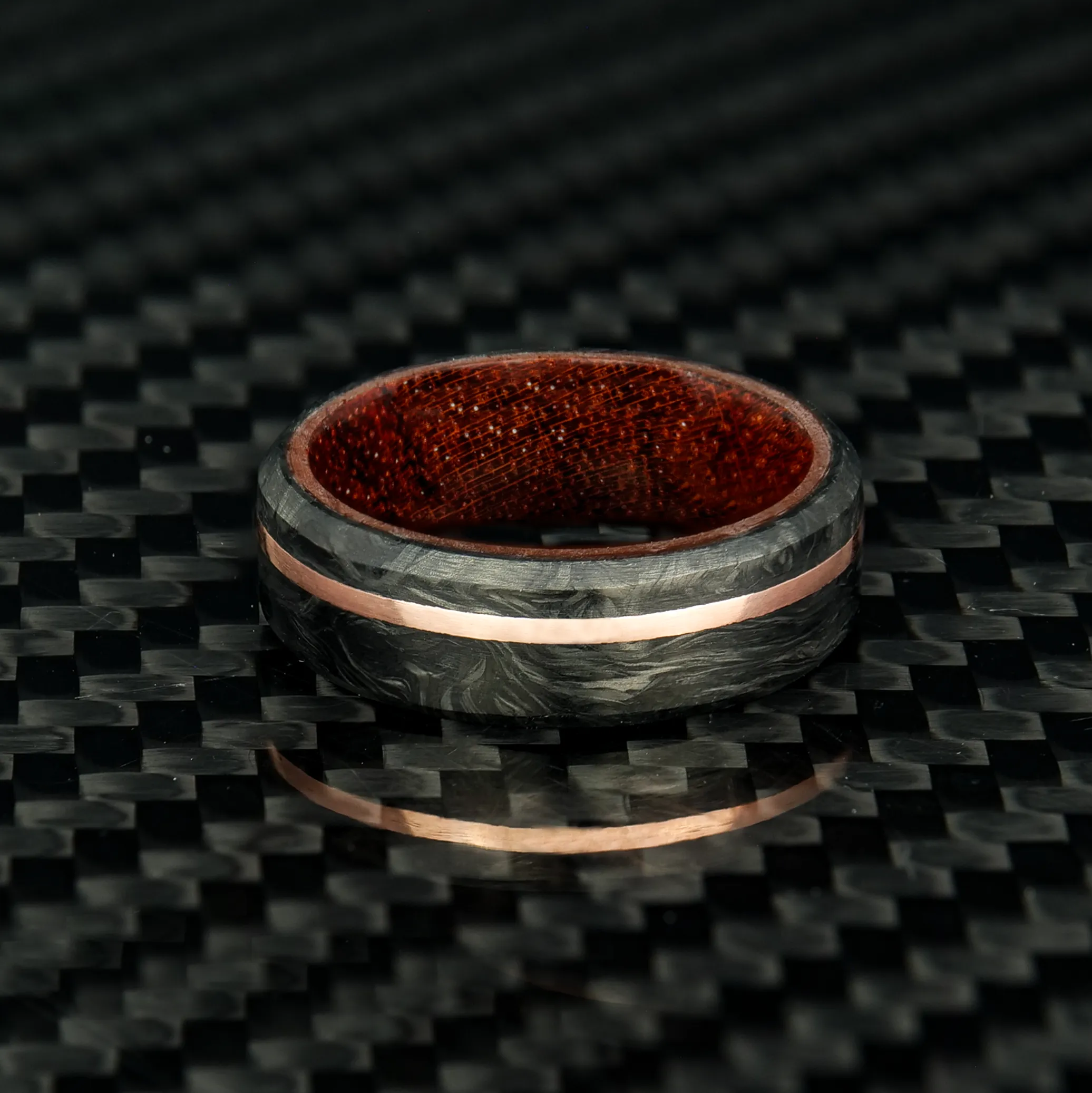 Forged Carbon Fiber and Gold Ring with Koa Wood Liner