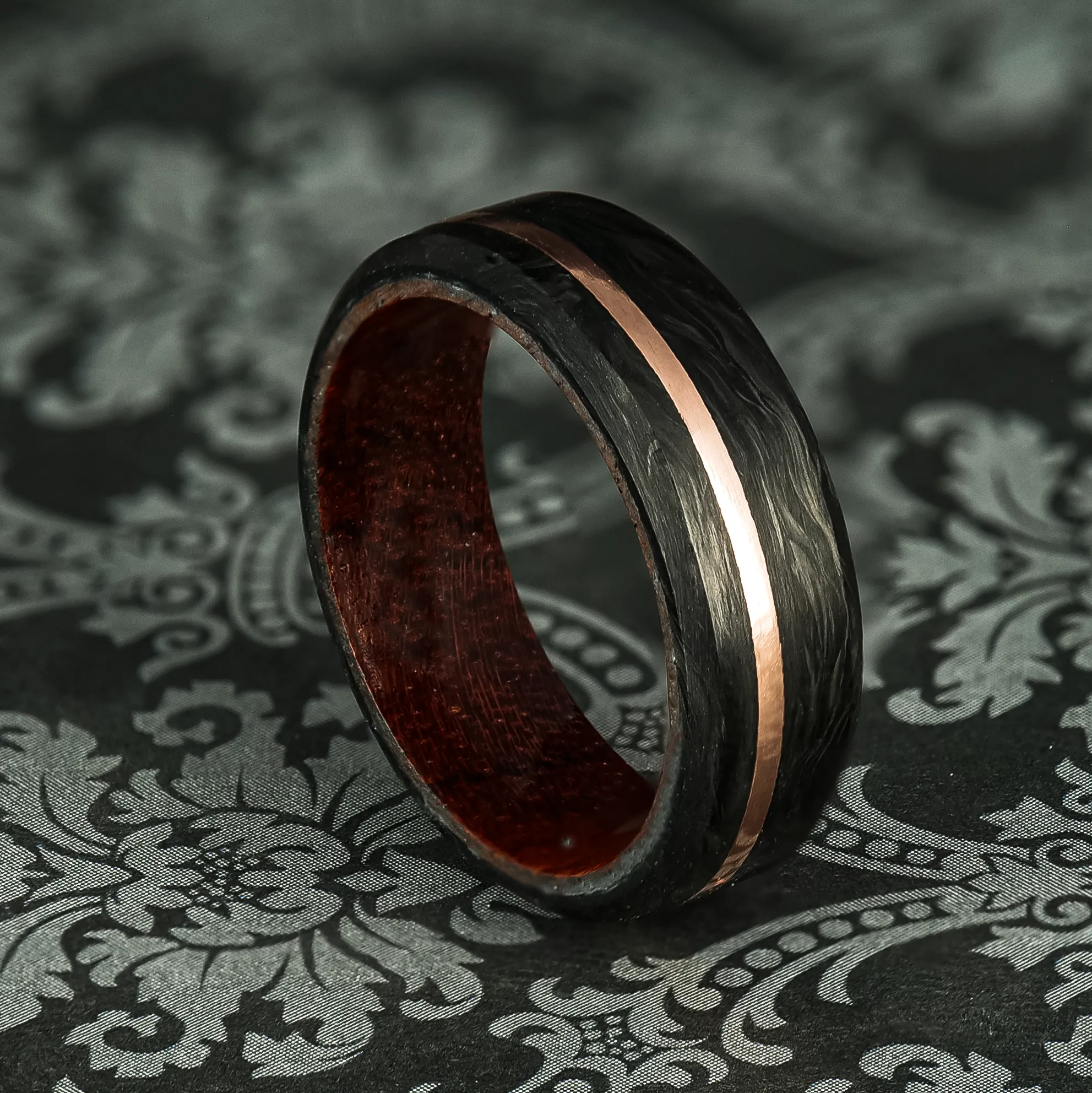 Forged Carbon Fiber and Gold Ring with Koa Wood Liner