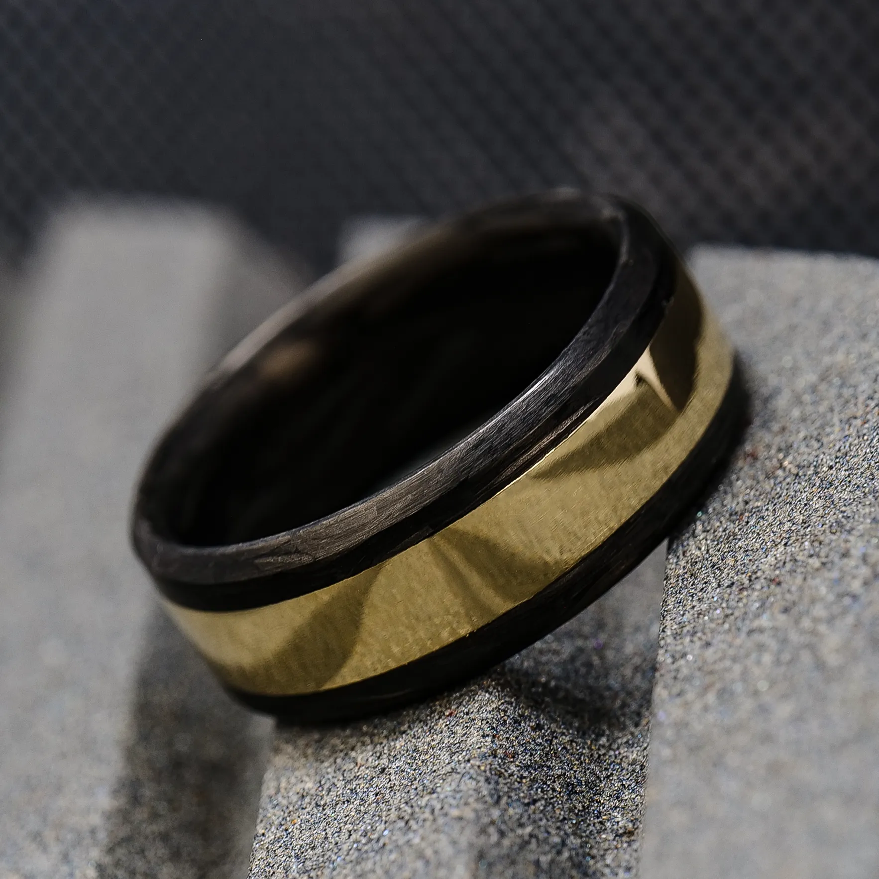 Forged Carbon Fiber Ring with Solid Gold Inlay