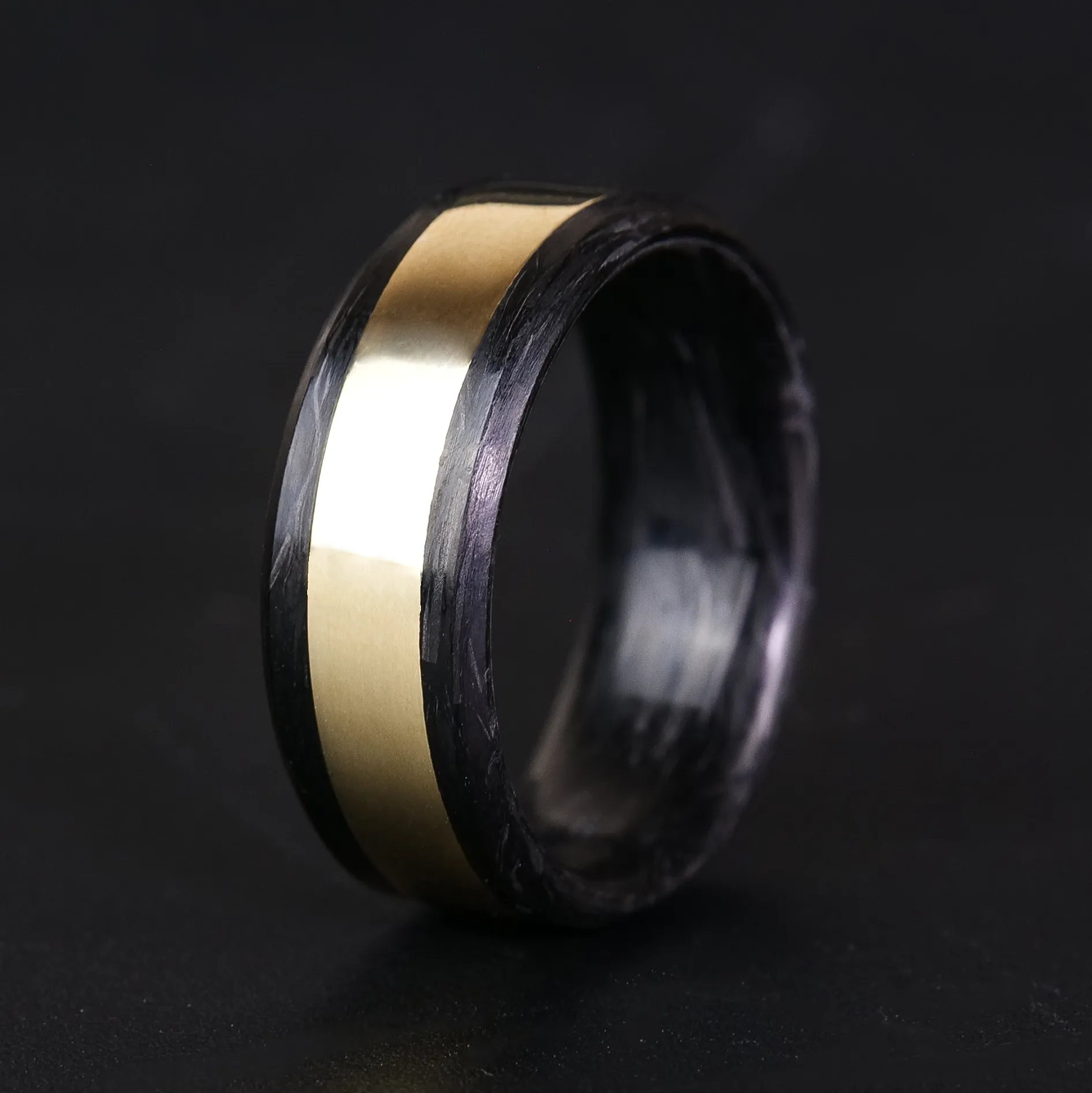 Forged Carbon Fiber Ring with Solid Gold Inlay
