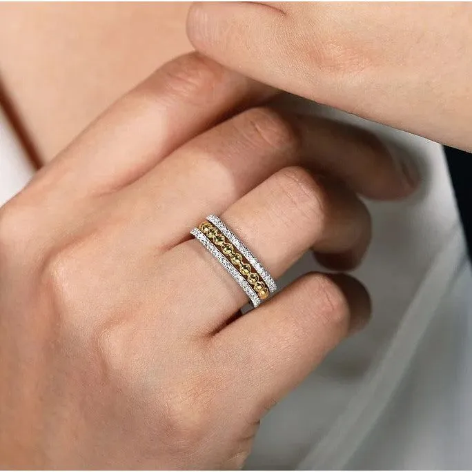 Gabriel 14K Two Tone Bujukan Diamond Wide Band