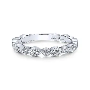 Gabriel 14K White Gold Diamond Pear and Round Diamond Station Stackable Band