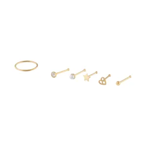 Gold Mixed Nose Piercing 6 Pack