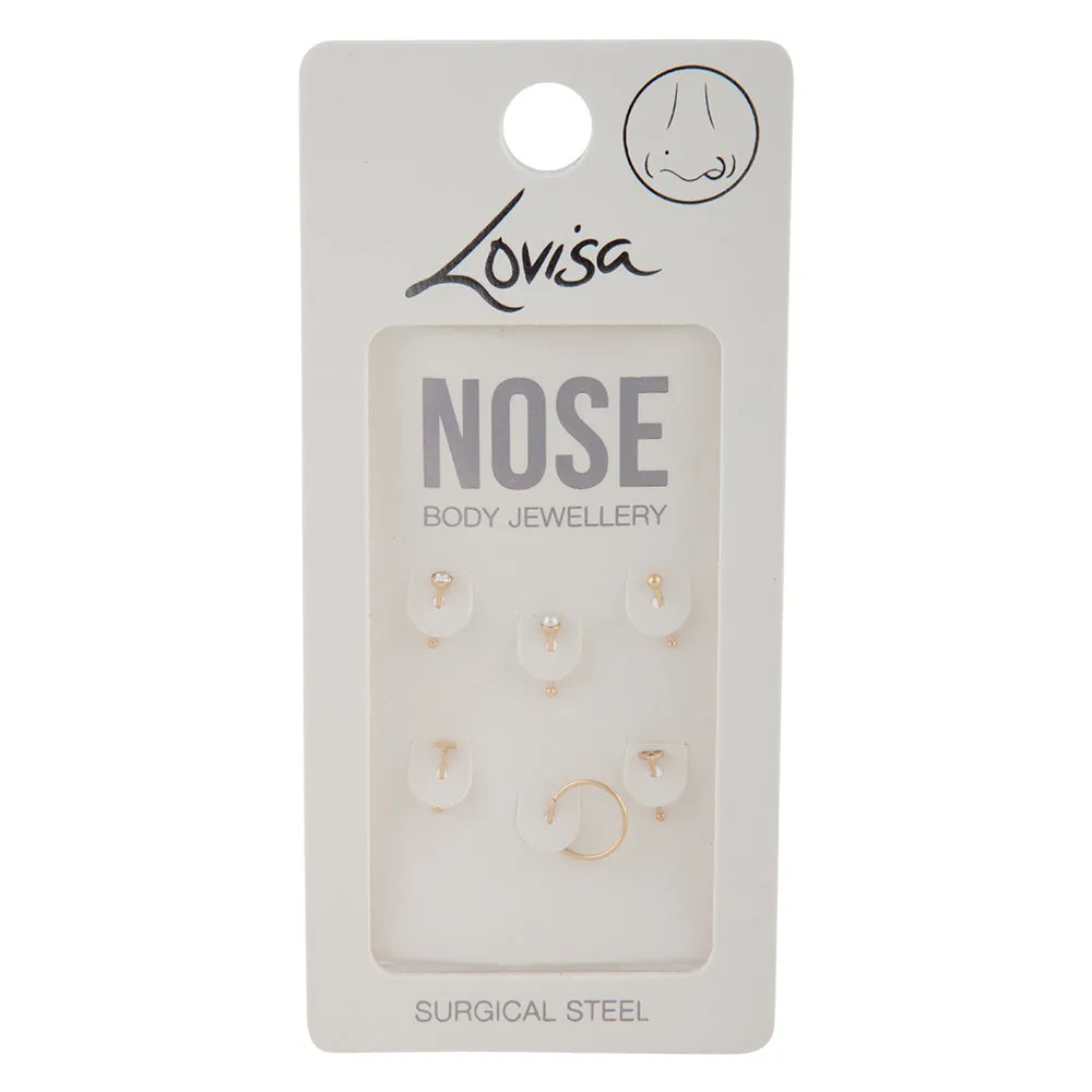 Gold Mixed Nose Piercing 6 Pack