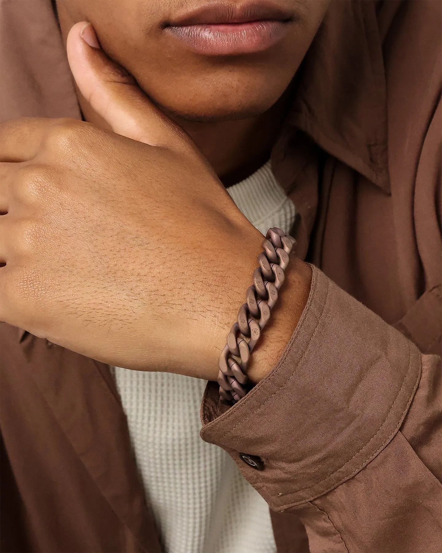 Guess Mainline 12MM X 20.5CM Cuban Peony Bracelet Chocolate Brown