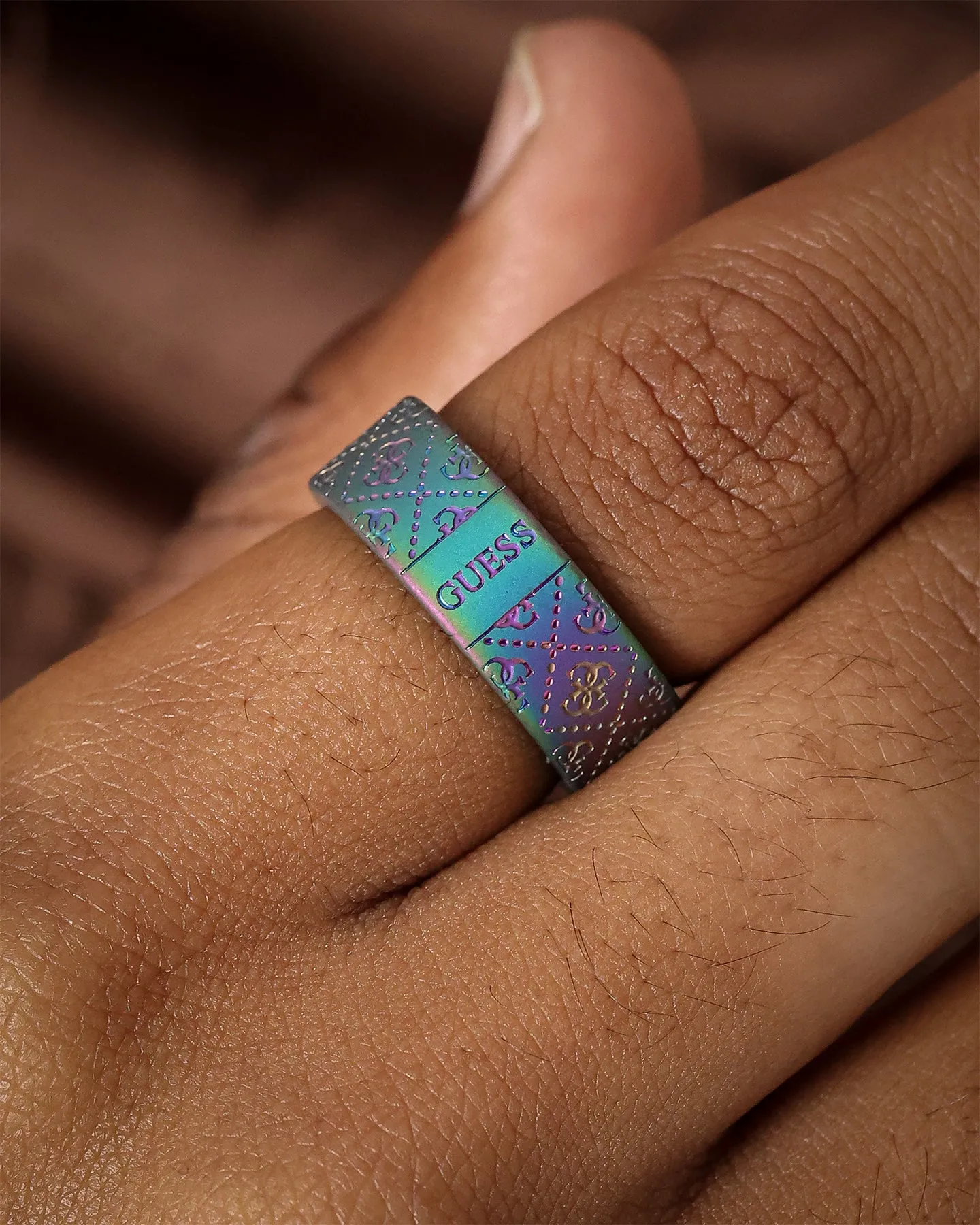 Guess Mainline 8MM X 22MM 4G Pattern Ring Iridescent