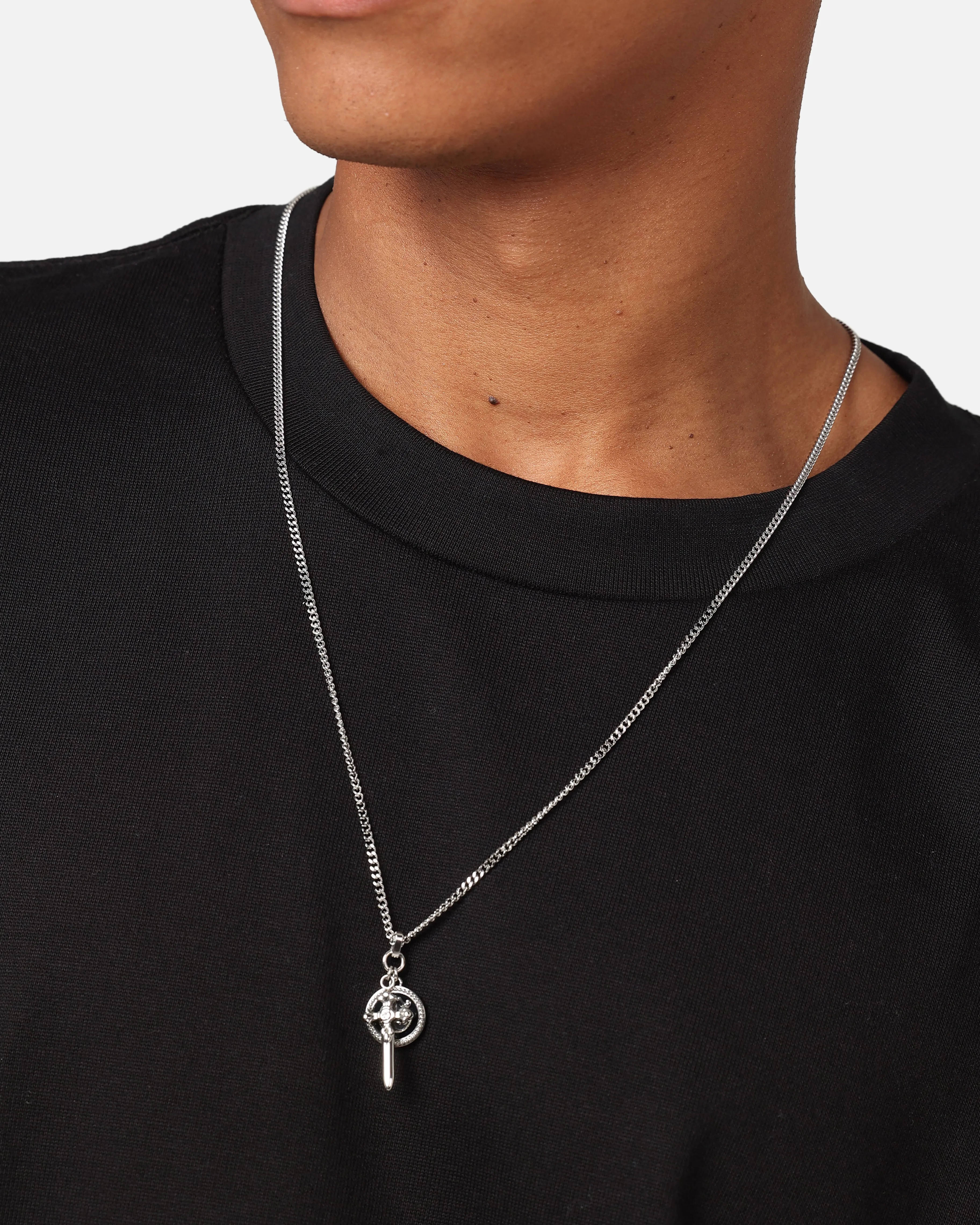 Guess Mainline South Alameda G Coin & Dagger Necklace Silver