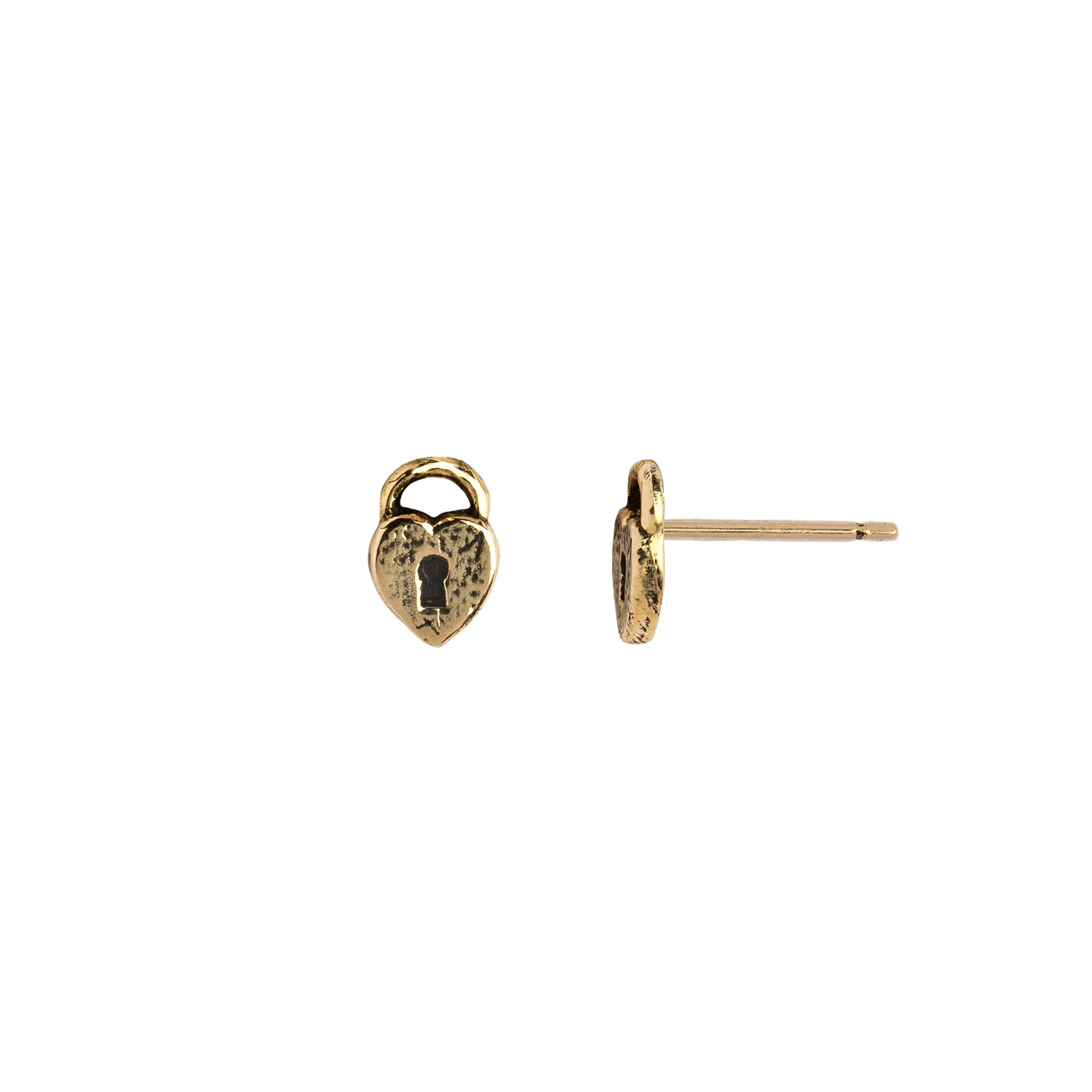 Heart Lock 14K Gold Symbol Stud