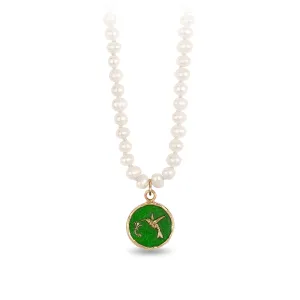 Hummingbird 14K Gold Talisman on Knotted Freshwater Pearl Necklace - True Colors