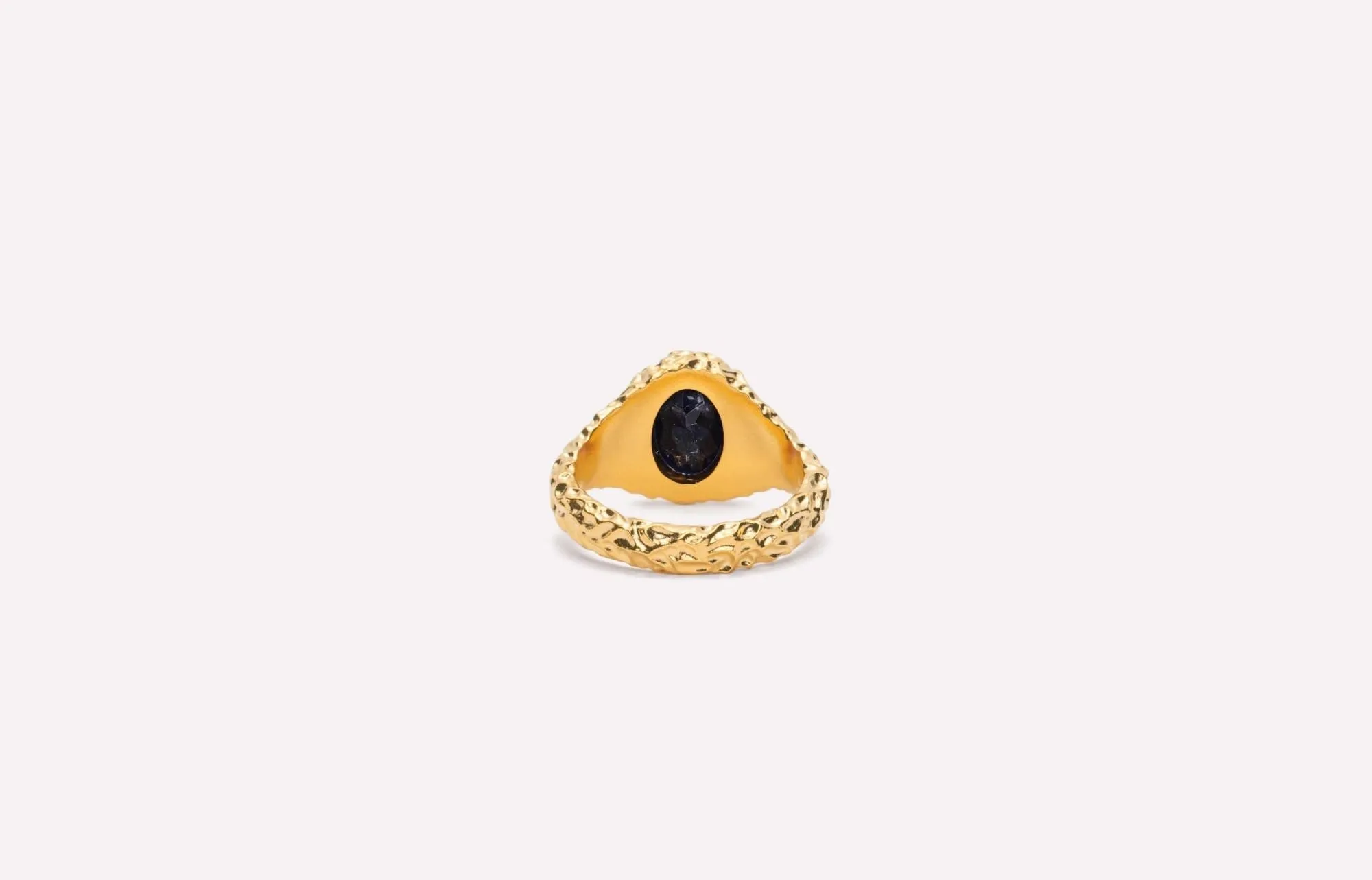 IX Crunchy Ornate Blue Sodalite Signet Gold Plated Ring