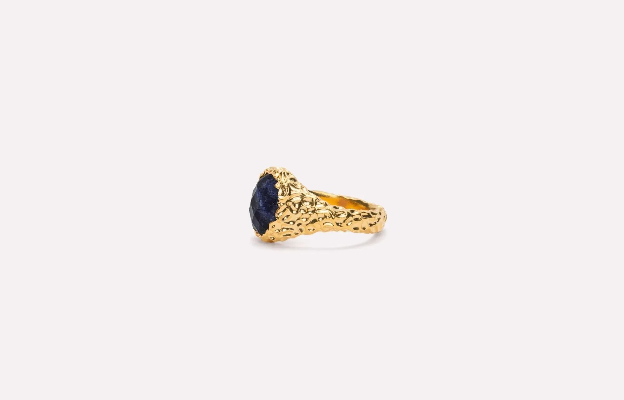 IX Crunchy Ornate Blue Sodalite Signet Gold Plated Ring