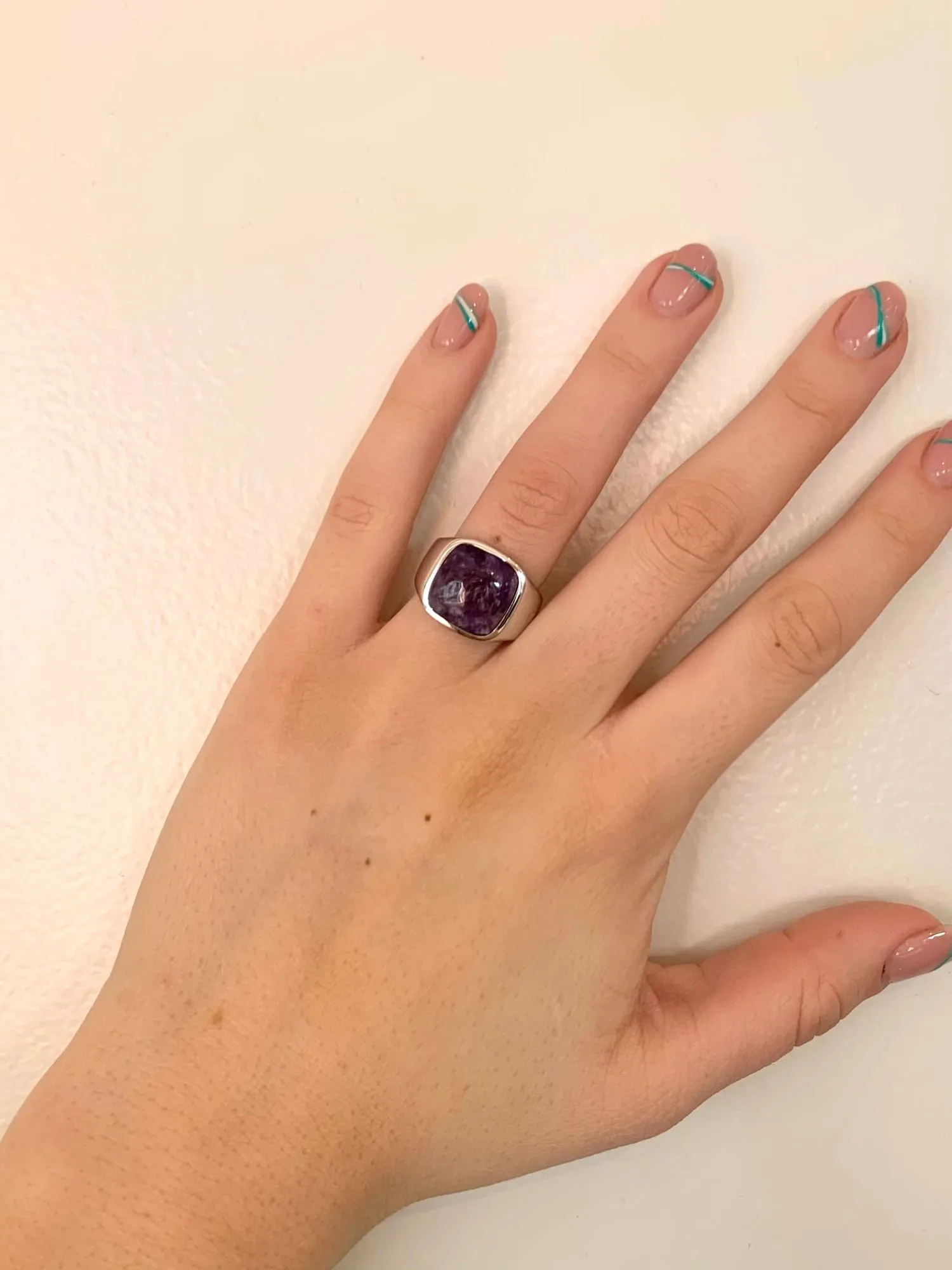 IX Cushion Signet Charoite Ring
