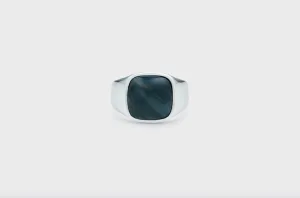 IX Cushion Signet Silver Ring w. Hawks Eye Ring