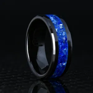 Lapis Lazuli Glowstone Ring on Black Ceramic