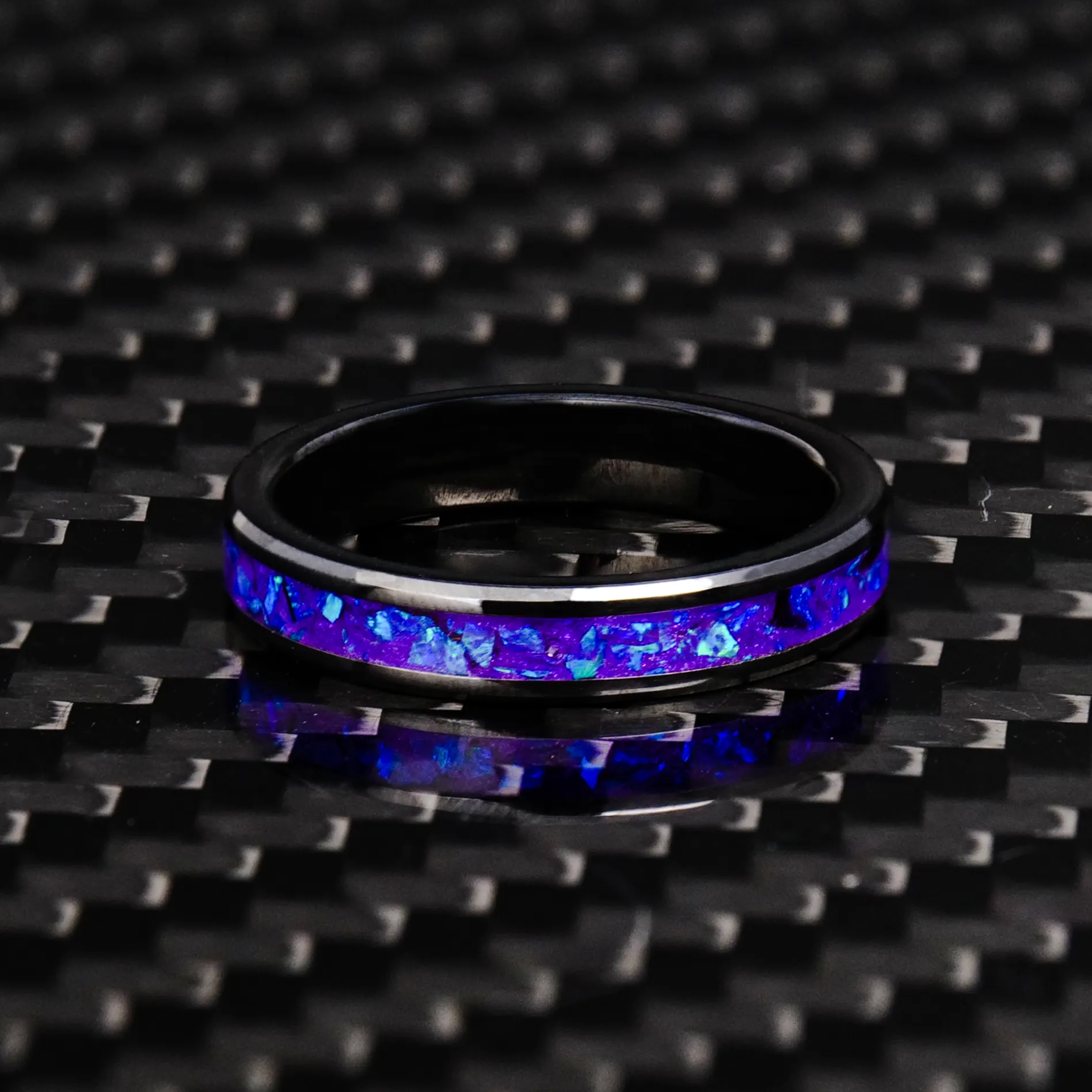 Lavender Opal Glowstone Stackable Ring on Black Ceramic