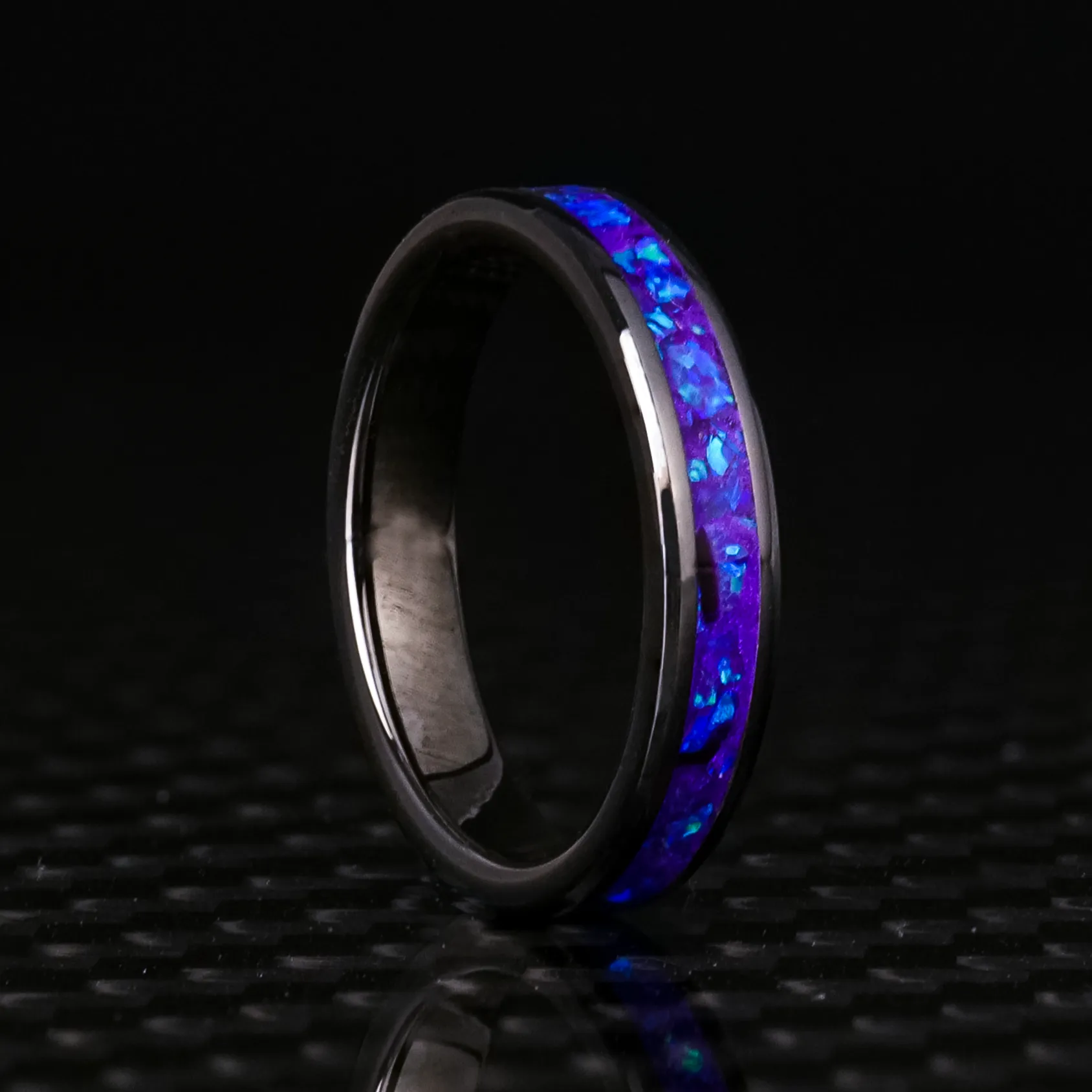 Lavender Opal Glowstone Stackable Ring on Black Ceramic