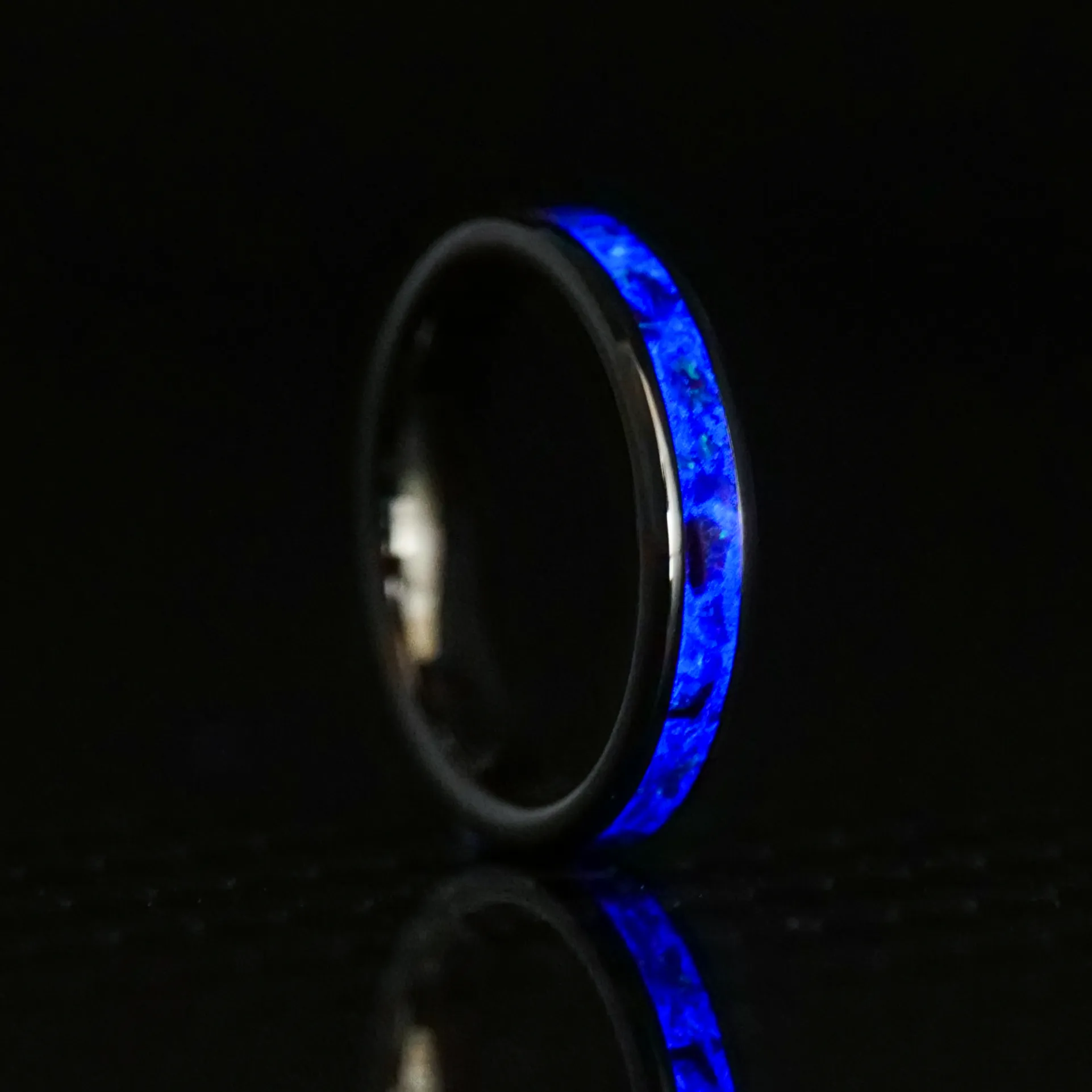 Lavender Opal Glowstone Stackable Ring on Black Ceramic
