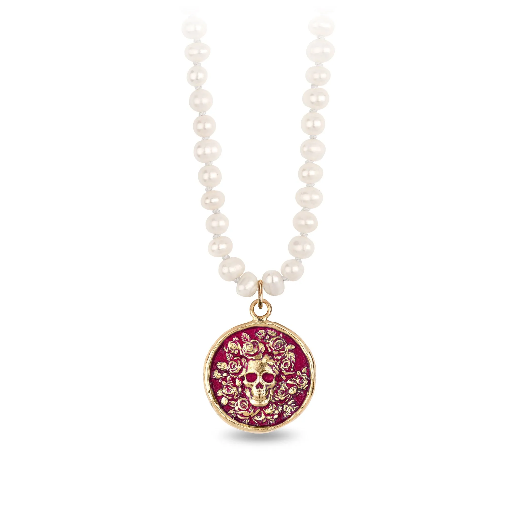 Live Every Moment 14K Gold Talisman on Knotted Freshwater Pearl Necklace - True Colors
