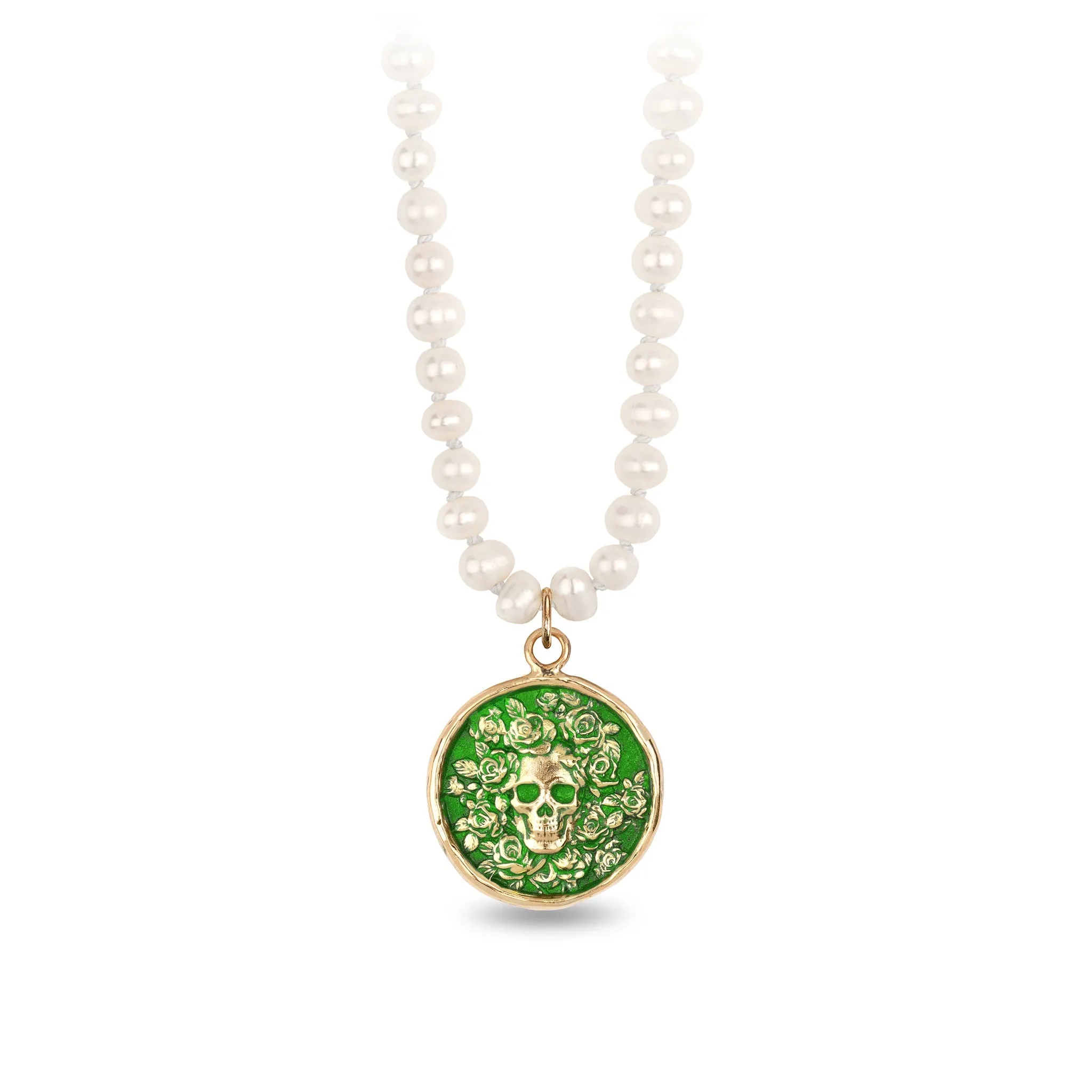 Live Every Moment 14K Gold Talisman on Knotted Freshwater Pearl Necklace - True Colors