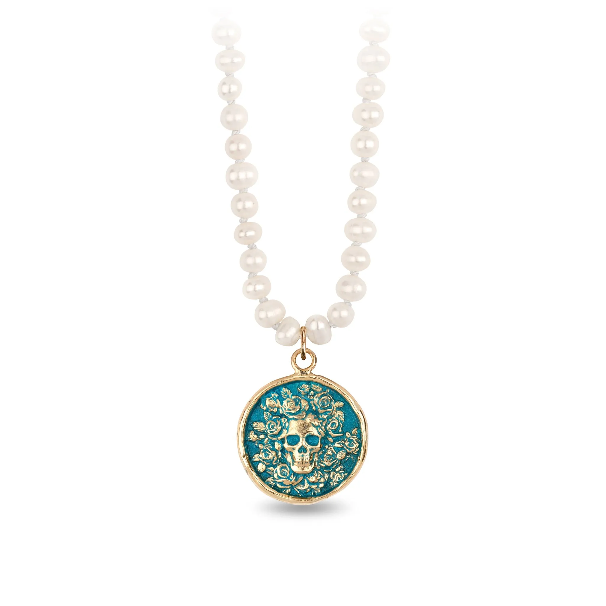 Live Every Moment 14K Gold Talisman on Knotted Freshwater Pearl Necklace - True Colors