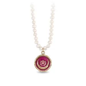 Lotus Flower 14K Gold Talisman on Knotted Freshwater Pearl Necklace - True Colors