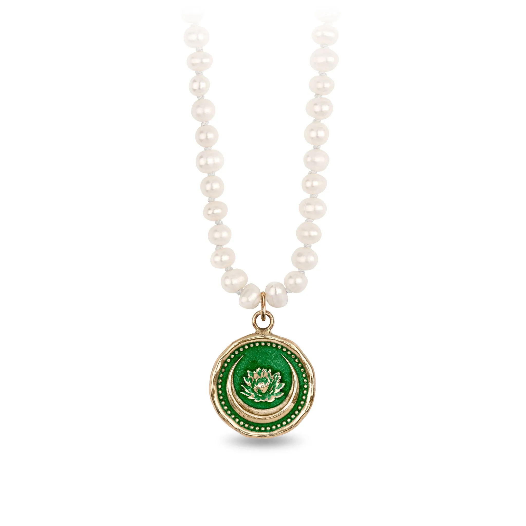 Lotus Flower 14K Gold Talisman on Knotted Freshwater Pearl Necklace - True Colors