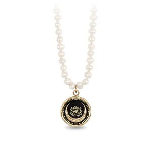 Lotus Flower 14K Gold Talisman on Knotted Freshwater Pearl Necklace