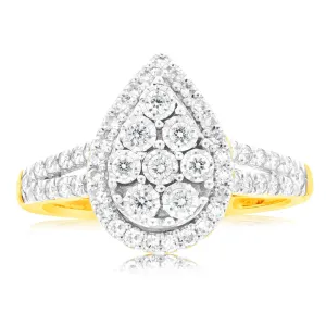 Luminesce Lab Grown Pear Ring with 1/2 Carat 54 Diamonds Set in 9 Carat Yellow Gold Shiels