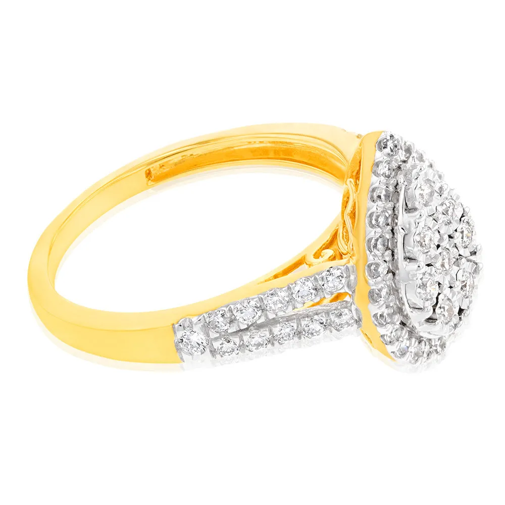 Luminesce Lab Grown Pear Ring with 1/2 Carat 54 Diamonds Set in 9 Carat Yellow Gold Shiels