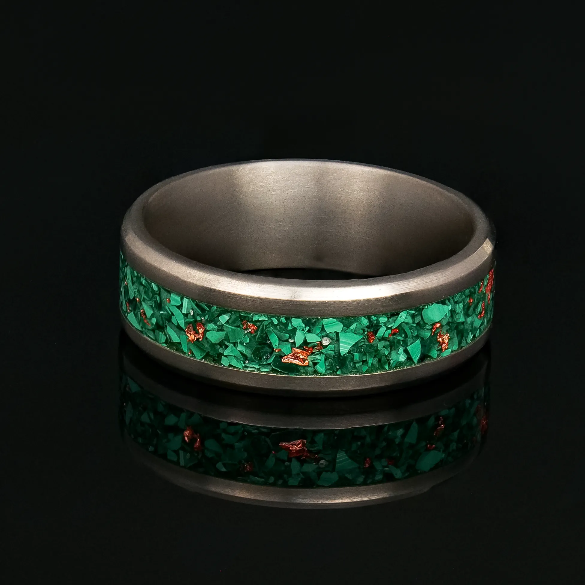 Malachite and Rose Gold Glowstone Ring on Titanium