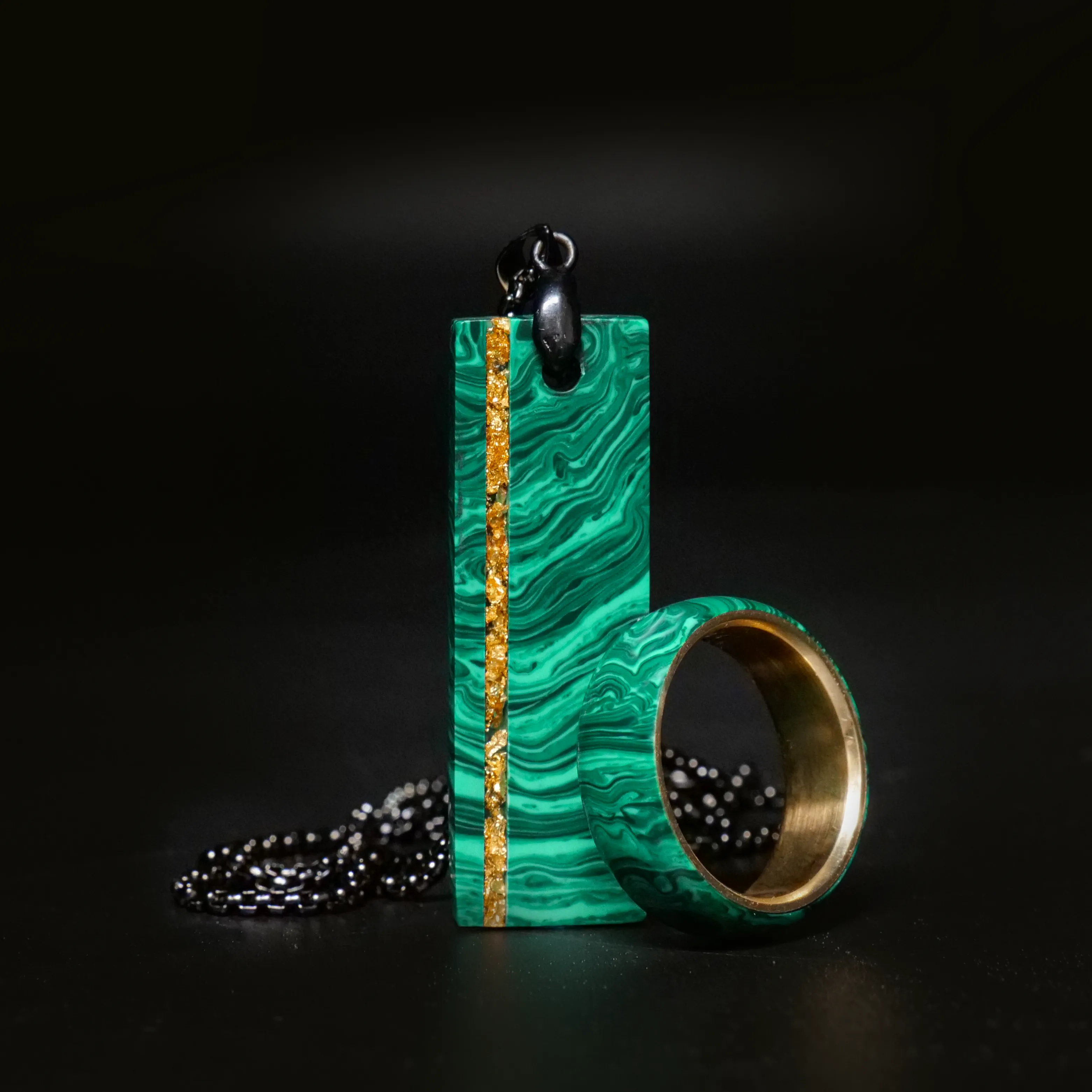Malachite Trustone and Gold Leaf Pendant