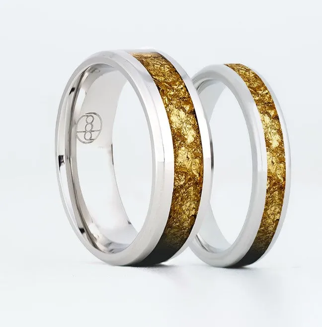 Matching 24K Gold Leaf Glowstone Wedding Ring Set