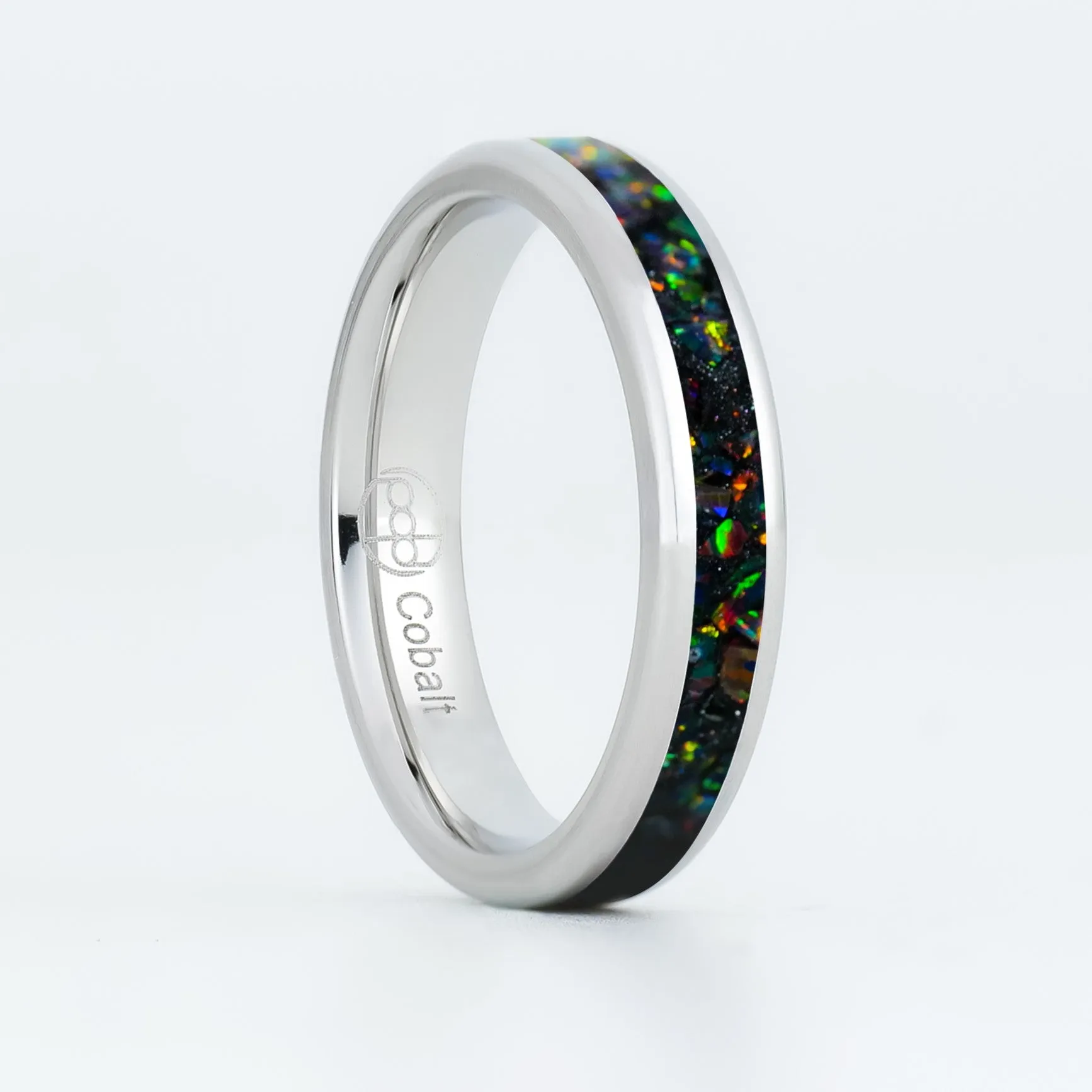 Matching Black Fire Opal Glowstone Wedding Ring Set