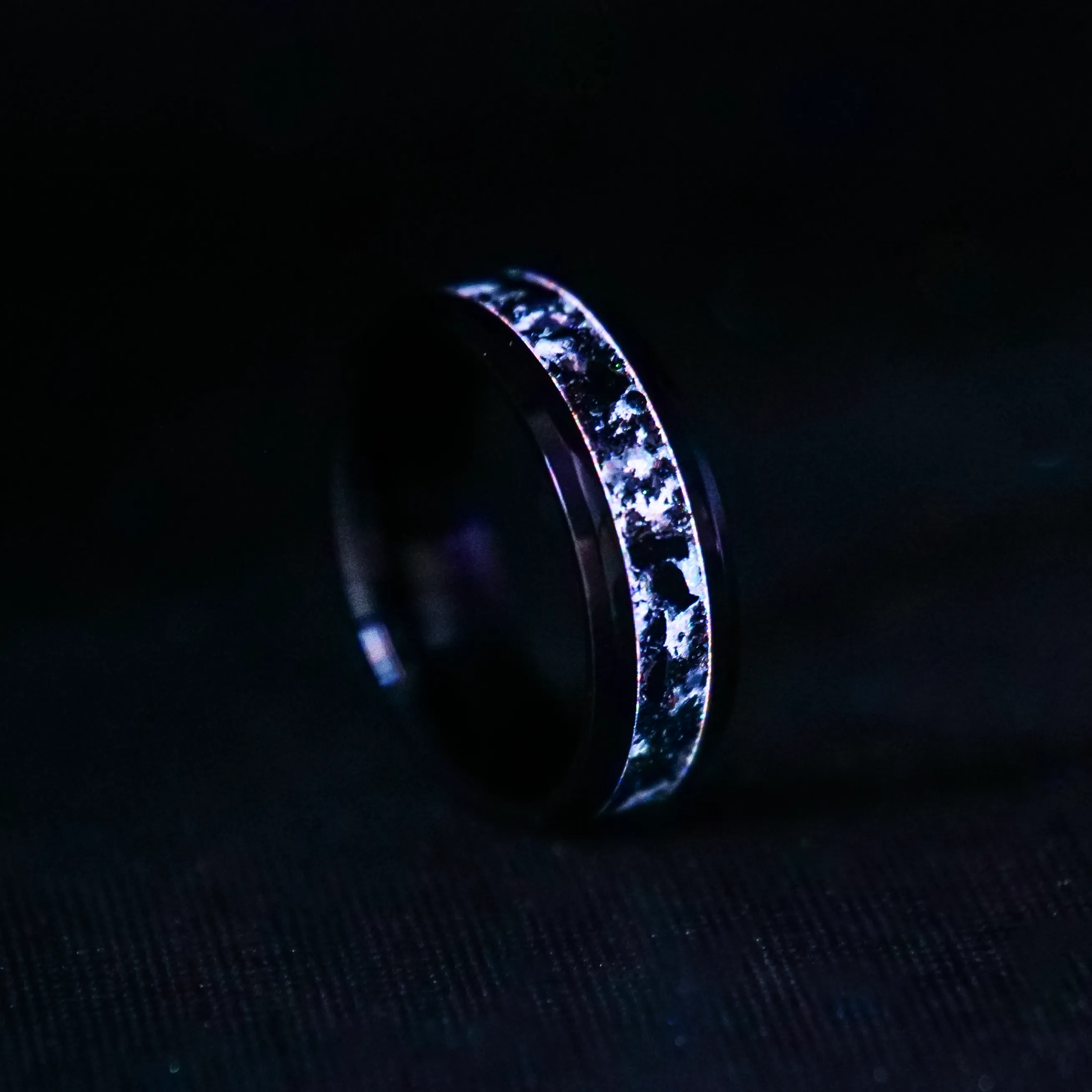 Matching Black Tourmaline Glowstone Ring on Black Ceramic