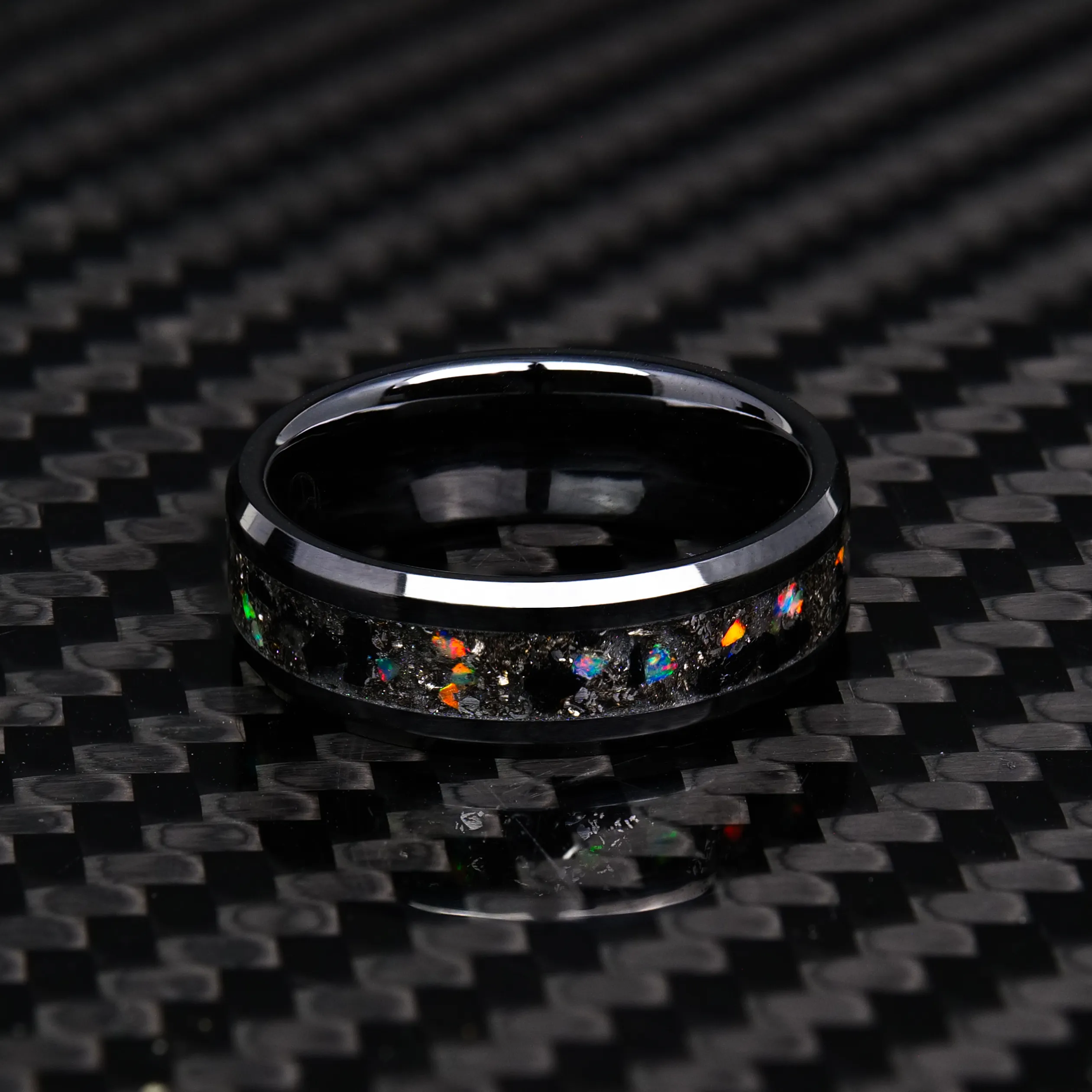 Matching Black Tourmaline Glowstone Ring on Black Ceramic