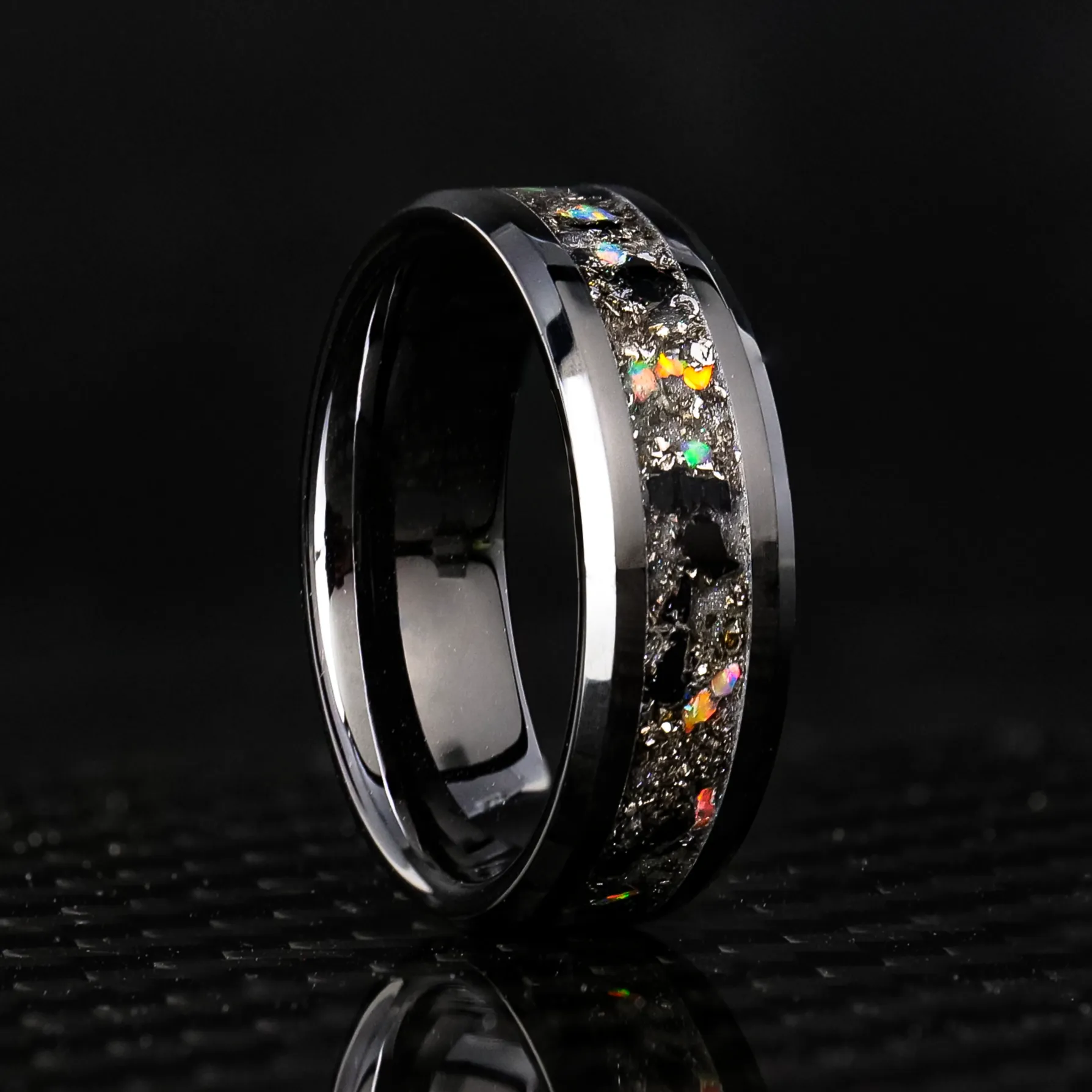 Matching Black Tourmaline Glowstone Ring on Black Ceramic