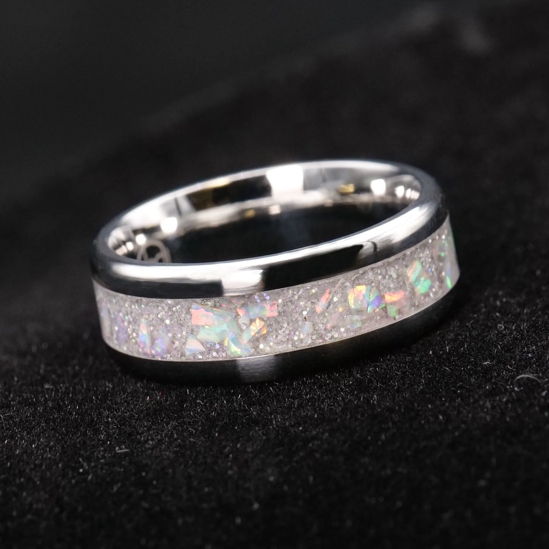 Matching Radiant Pearl Opal Glowstone Wedding Ring Set