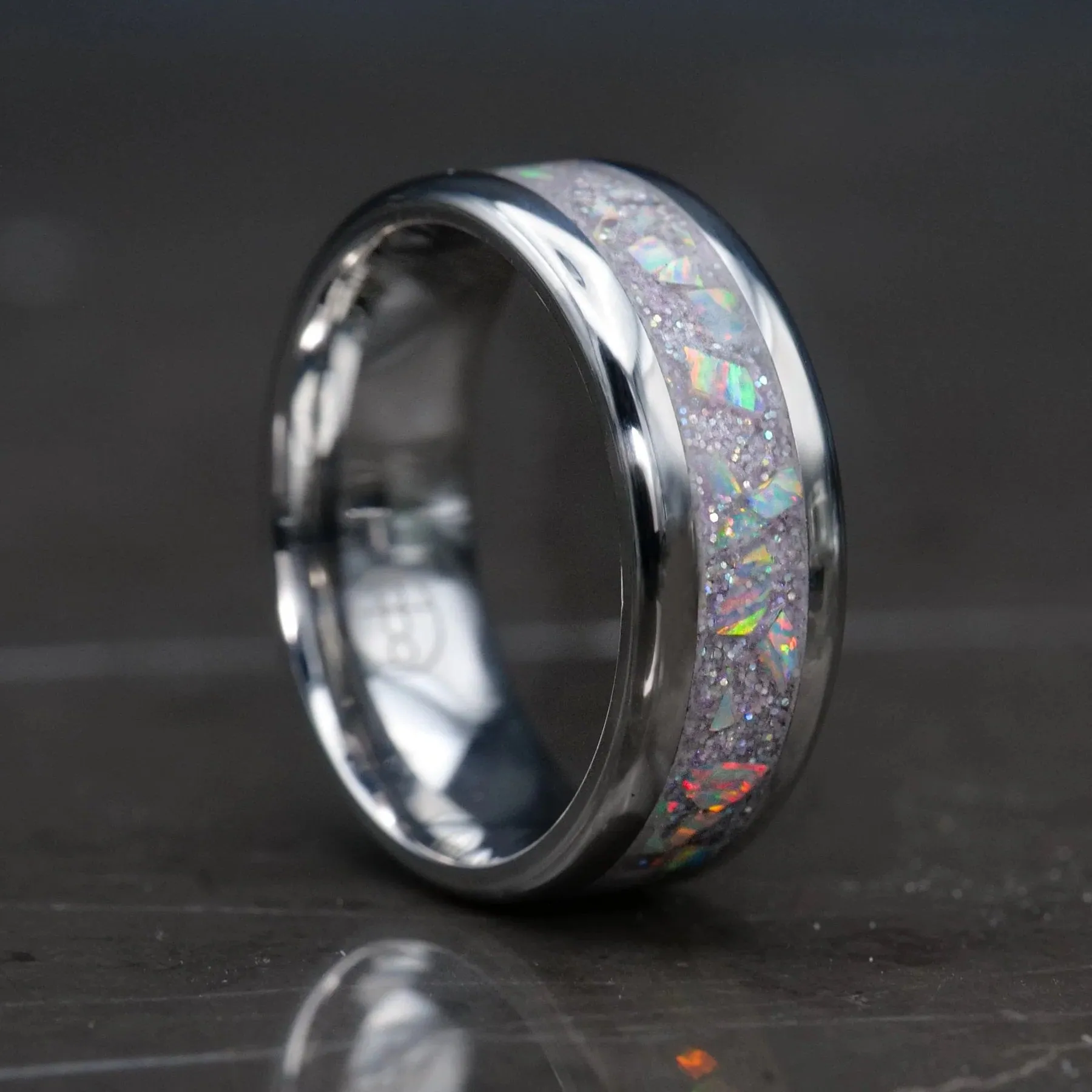 Matching Radiant Pearl Opal Glowstone Wedding Ring Set