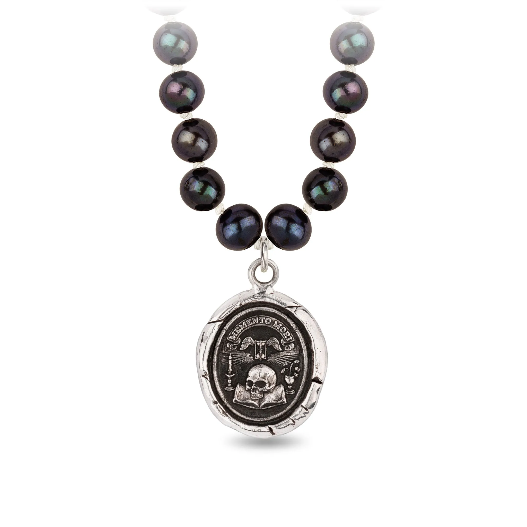 Memento Mori Freshwater Pearl Necklace - Peacock Black