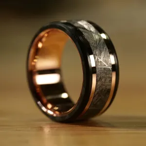 Meteorite and Carbon Fiber Ring with Rose Gold Liner