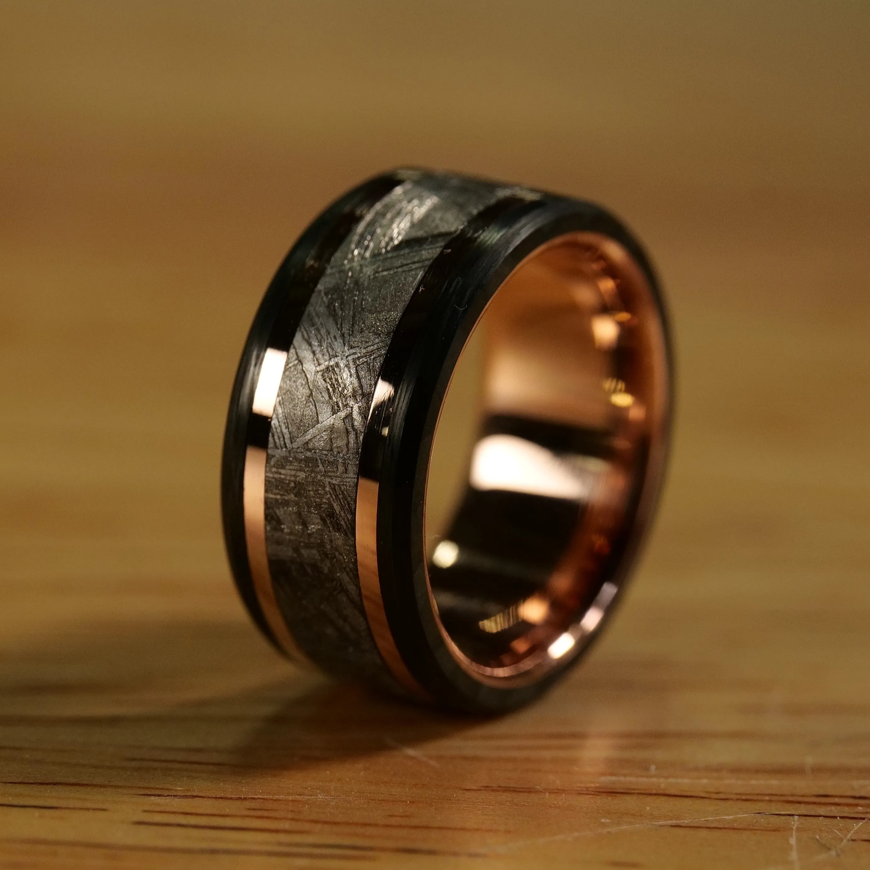 Meteorite and Carbon Fiber Ring with Rose Gold Liner