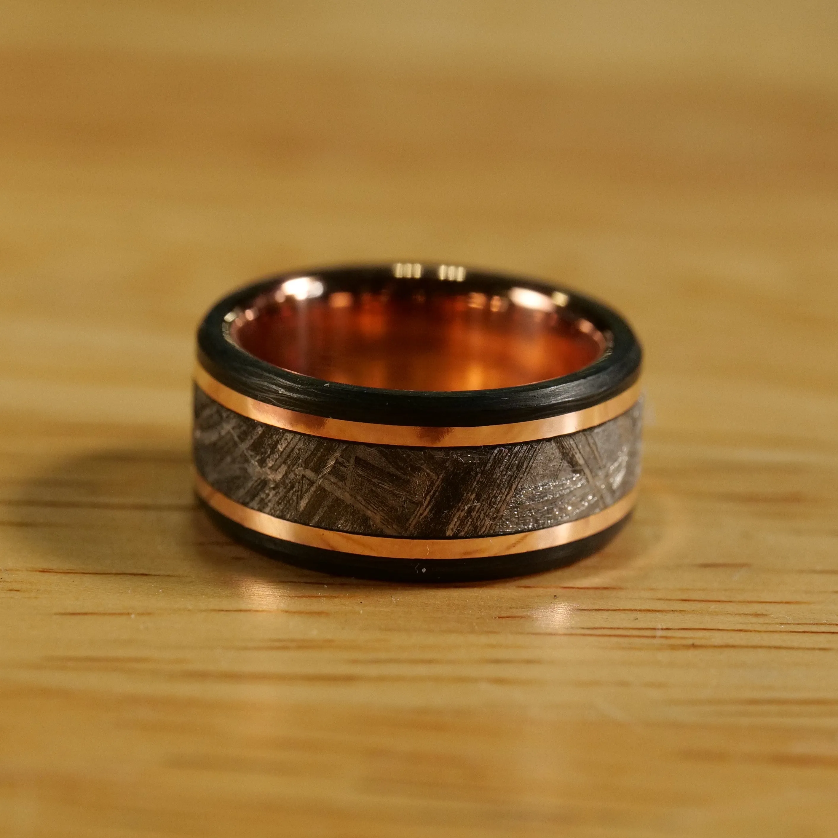 Meteorite and Carbon Fiber Ring with Rose Gold Liner