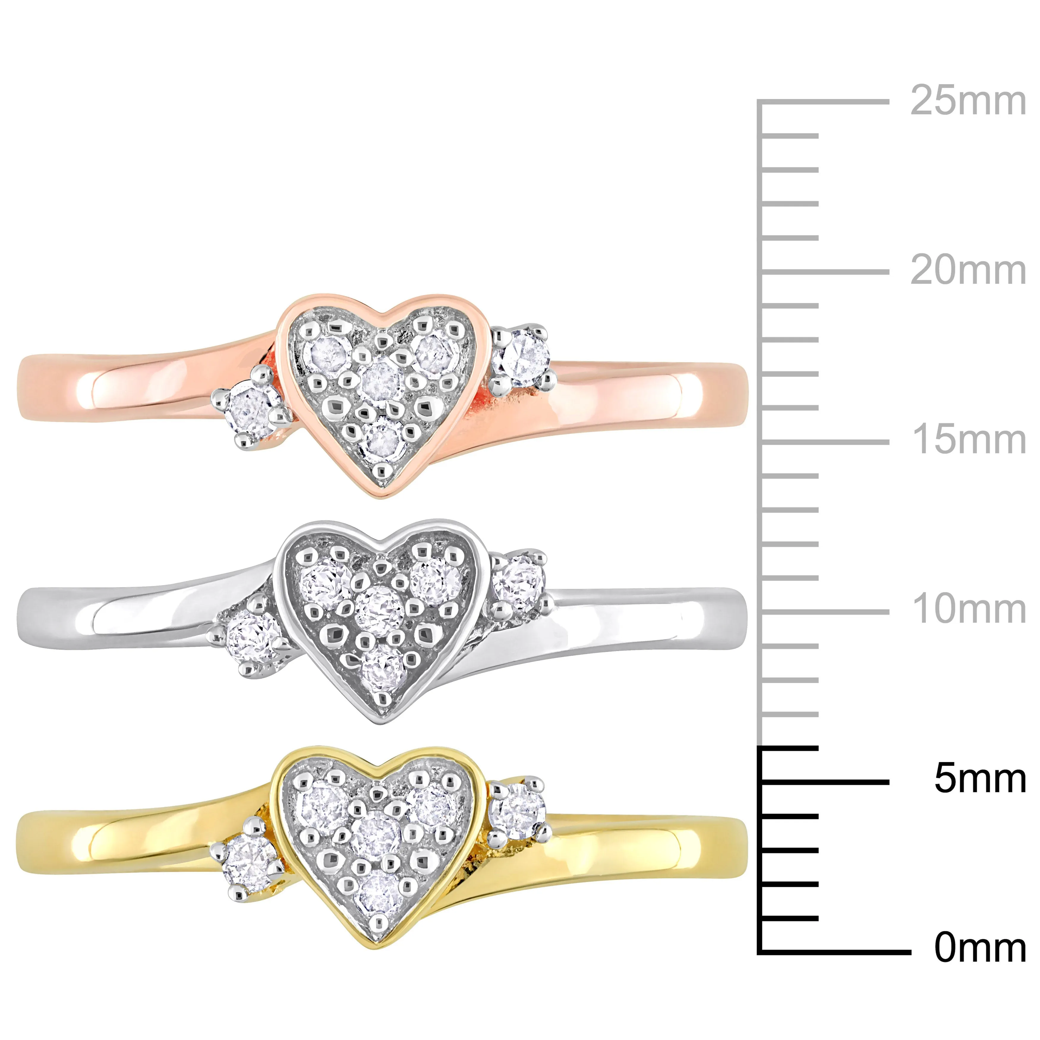 Mimi & Max 1/3ct TW Diamond Heart Rings 3-Piece Jewelry Set Yellow Rose Sterling Silver