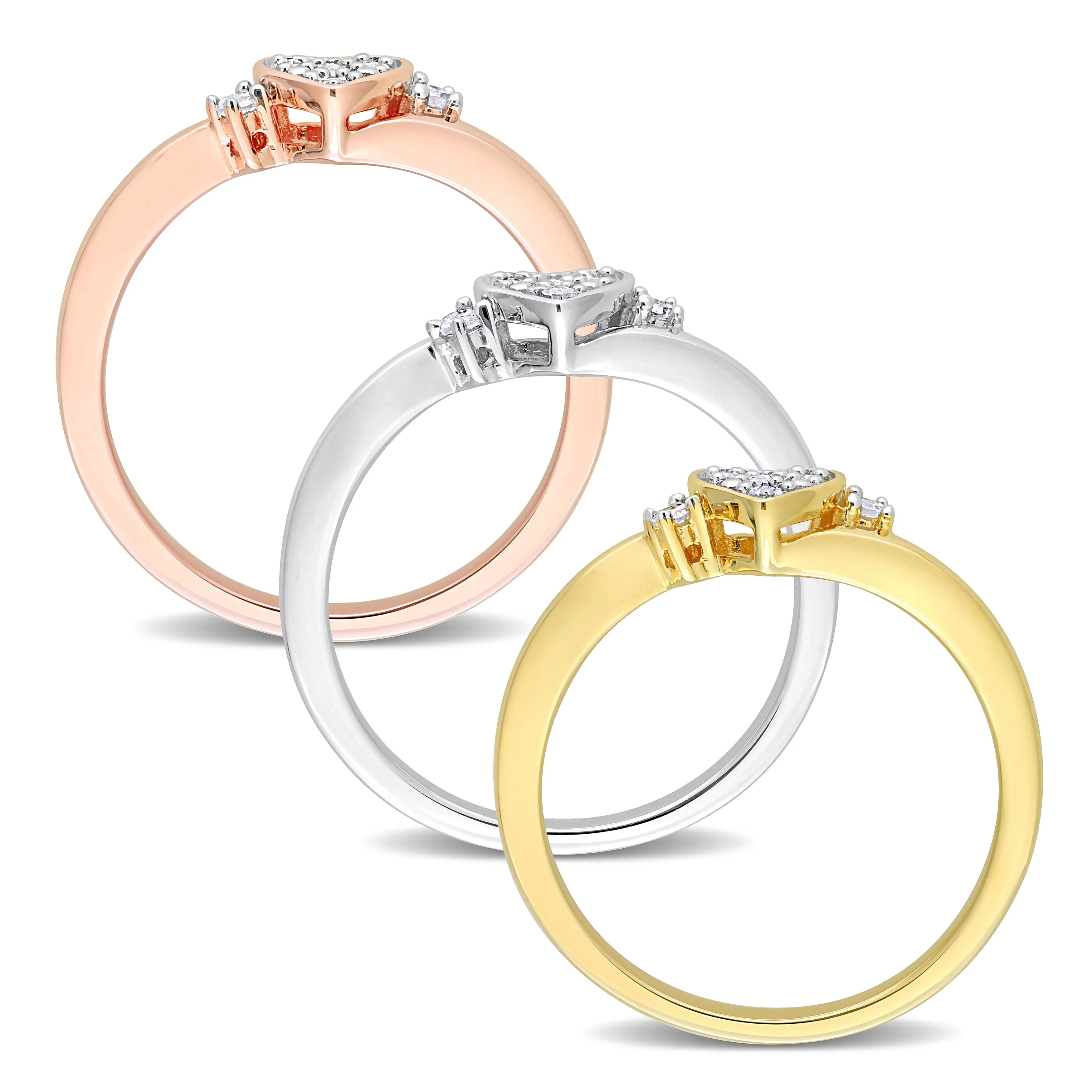 Mimi & Max 1/3ct TW Diamond Heart Rings 3-Piece Jewelry Set Yellow Rose Sterling Silver