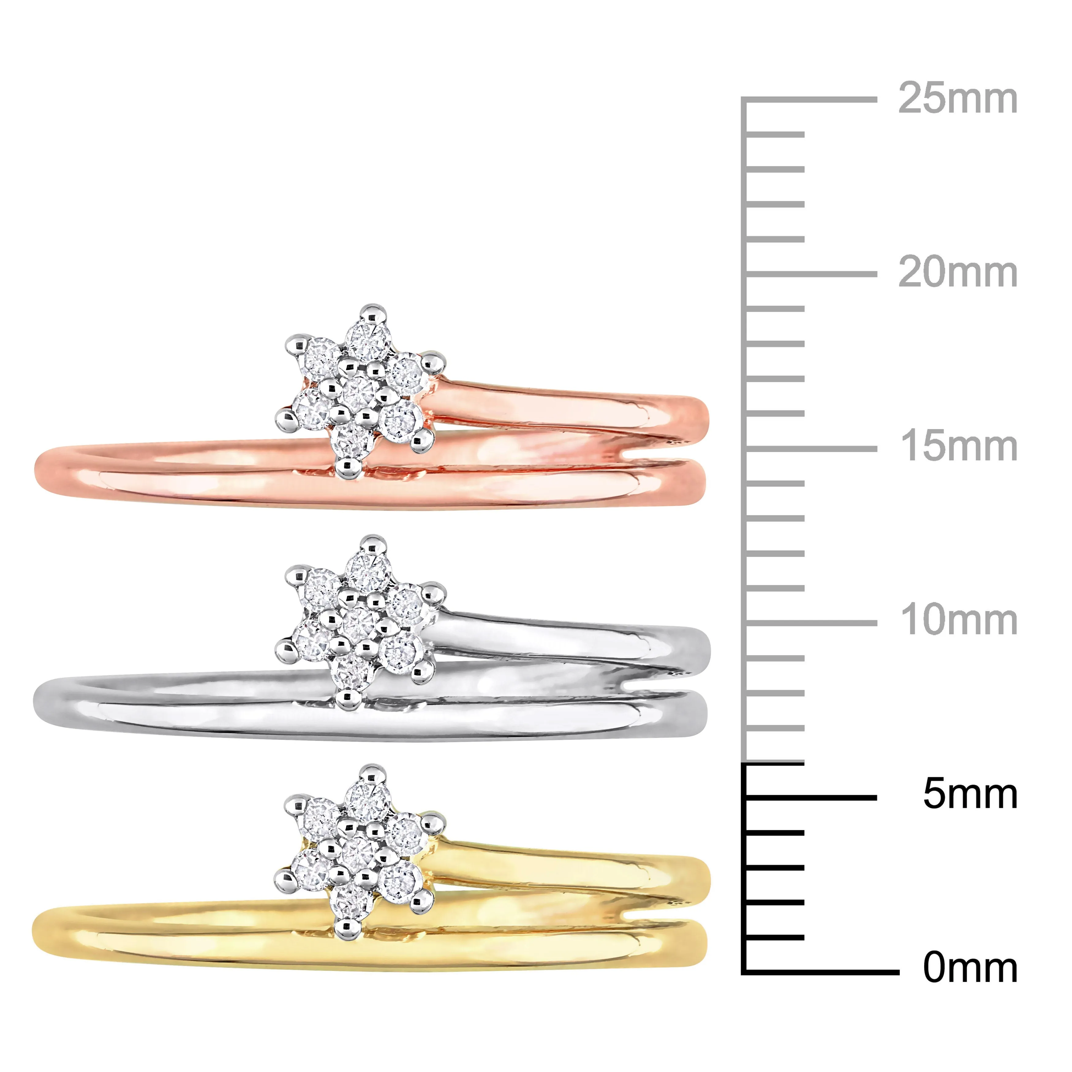 Mimi & Max 1/5ct TW Diamond Floral Promise Rings 3-Piece Set Yellow Rose White Sterling Silver