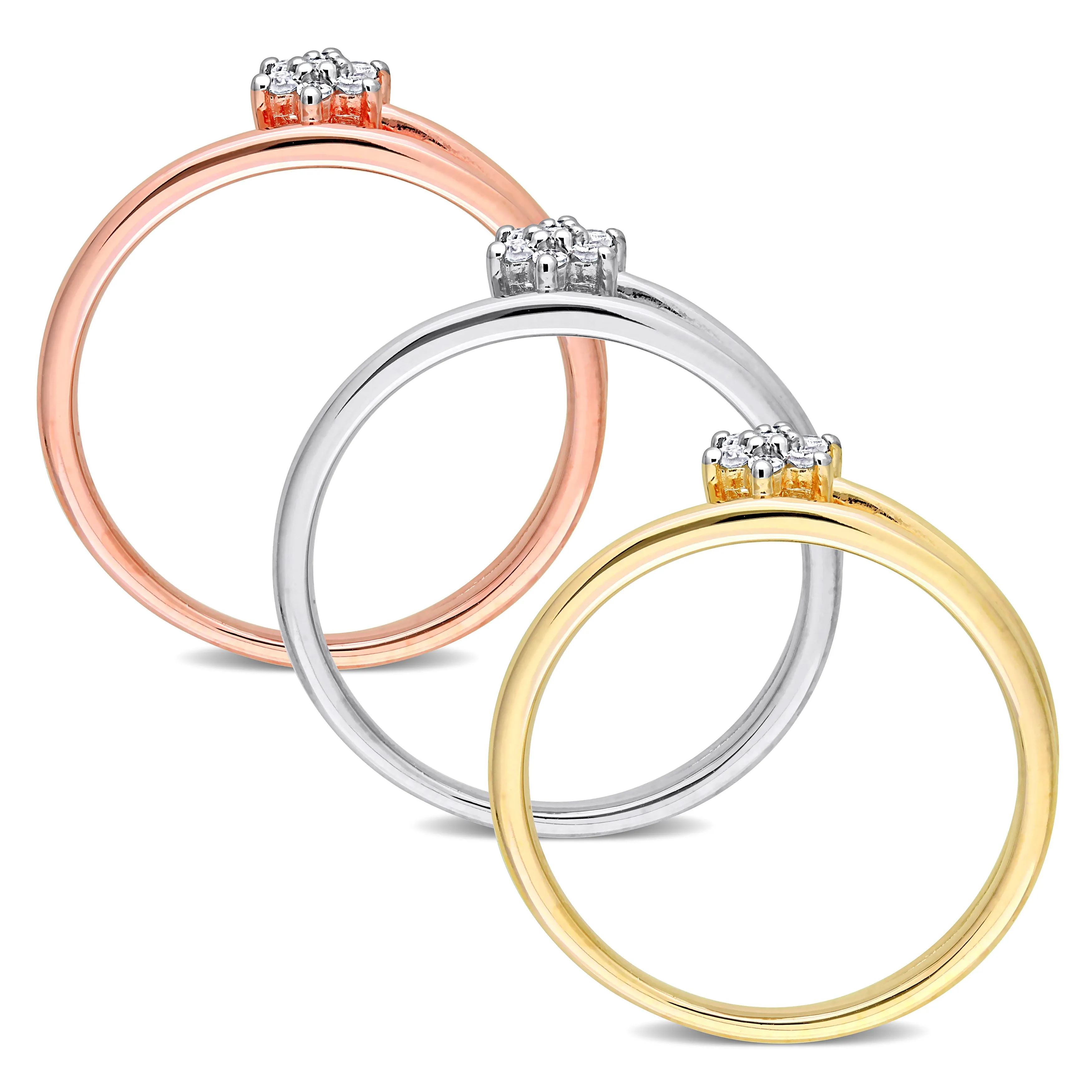 Mimi & Max 1/5ct TW Diamond Floral Promise Rings 3-Piece Set Yellow Rose White Sterling Silver