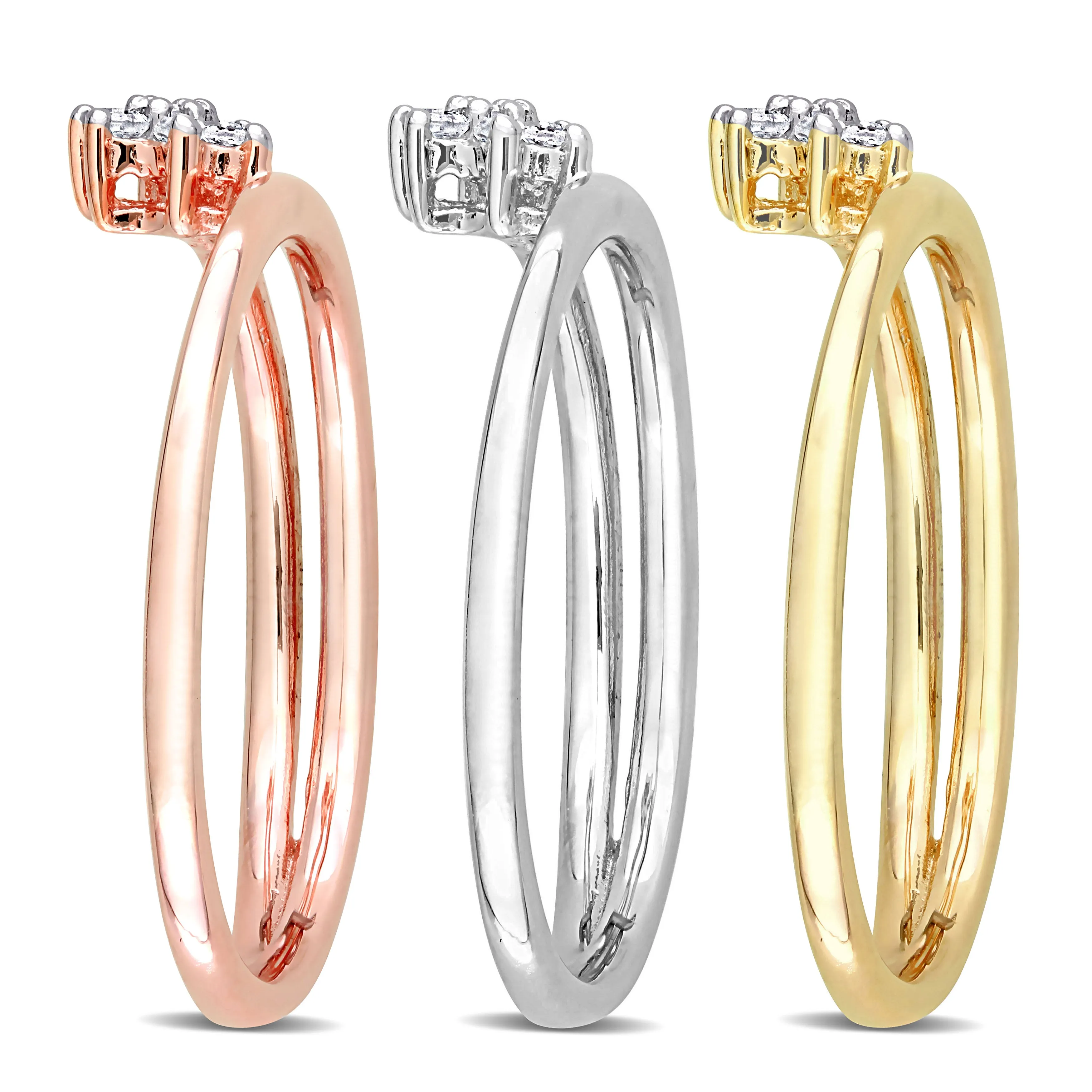 Mimi & Max 1/5ct TW Diamond Floral Promise Rings 3-Piece Set Yellow Rose White Sterling Silver