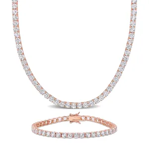 Mimi & Max 47 1/4ct TGW Created White Sapphire Tennis Bracelet and Necklace Set Rose Silver